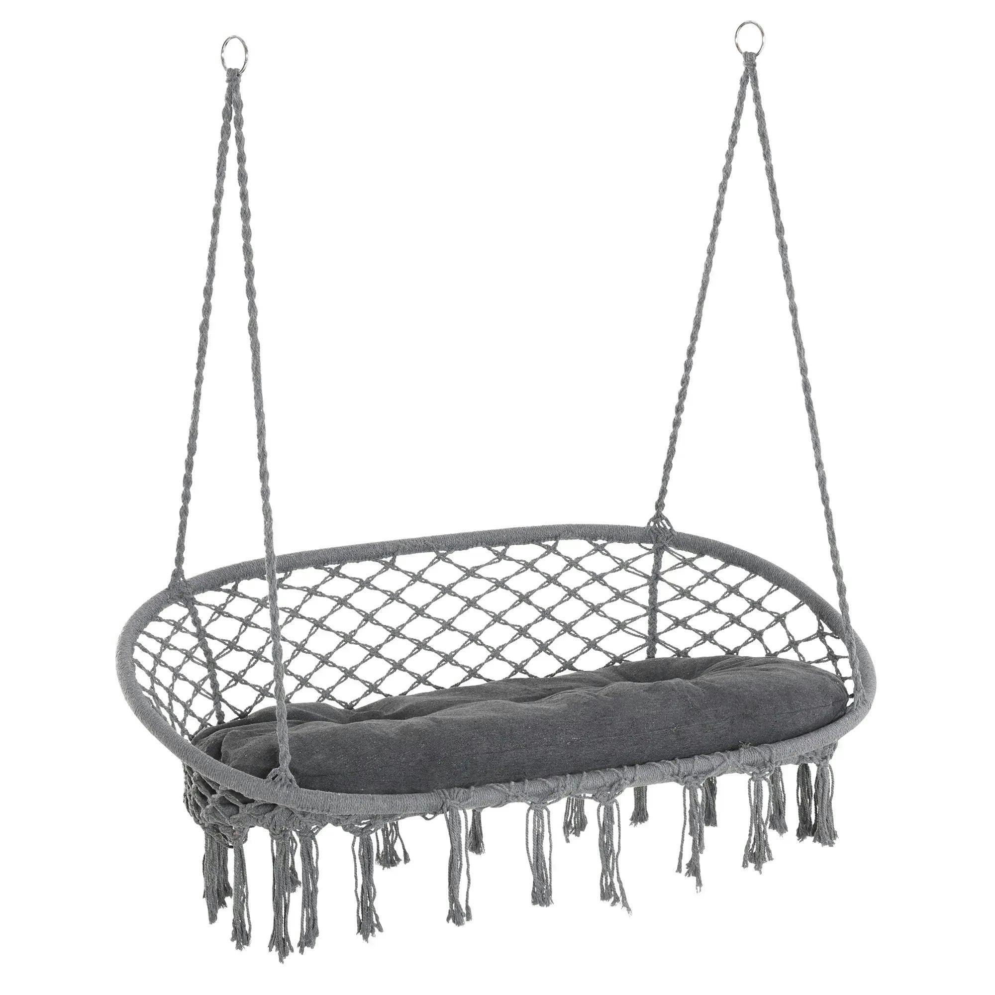 Outsunny Unisex Dark Grey Hanging Hammock Chair Macrame Seat For Patio Garden Yard Cream White In - Image 5