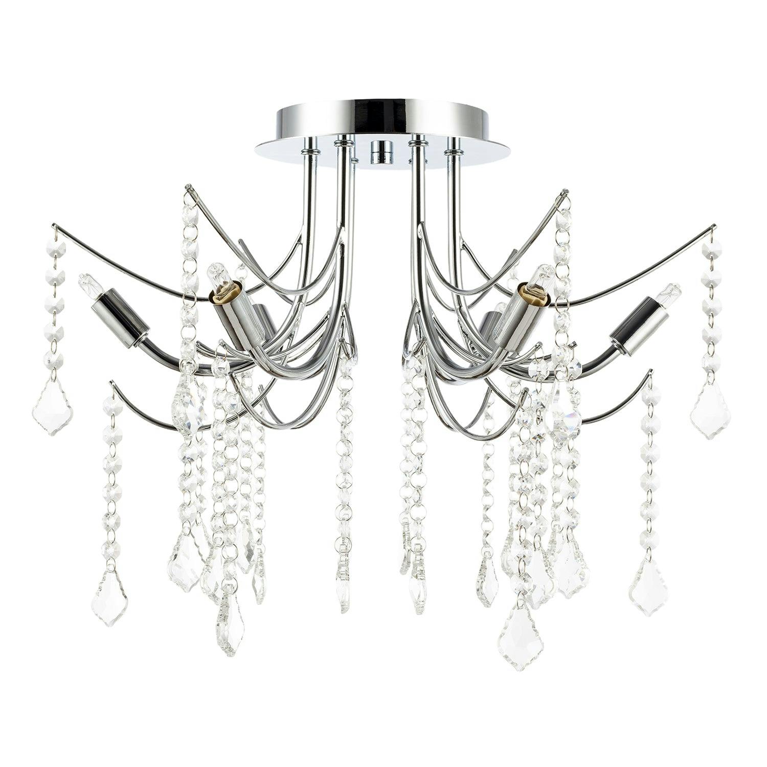 Rackhams Light Elegant Semi Flush Chandelier Ceiling Fitting In Polished Chrome