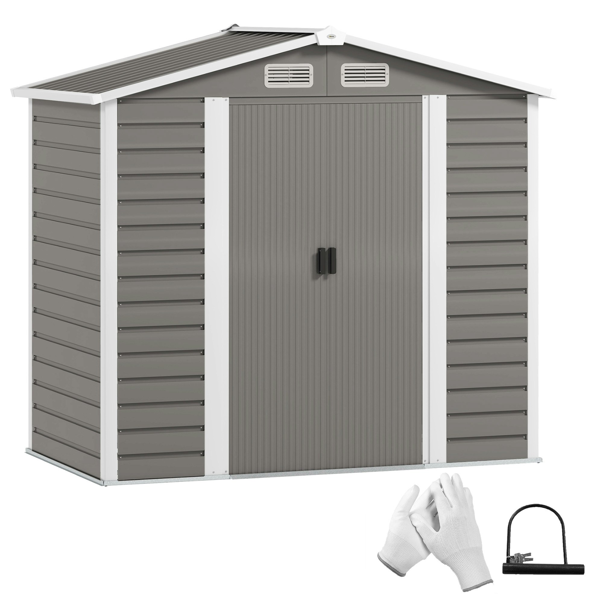 Outsunny Light/Grey X 4Ft Upgraded Metal Shed With Lock, Easy To Assemble, Size 7