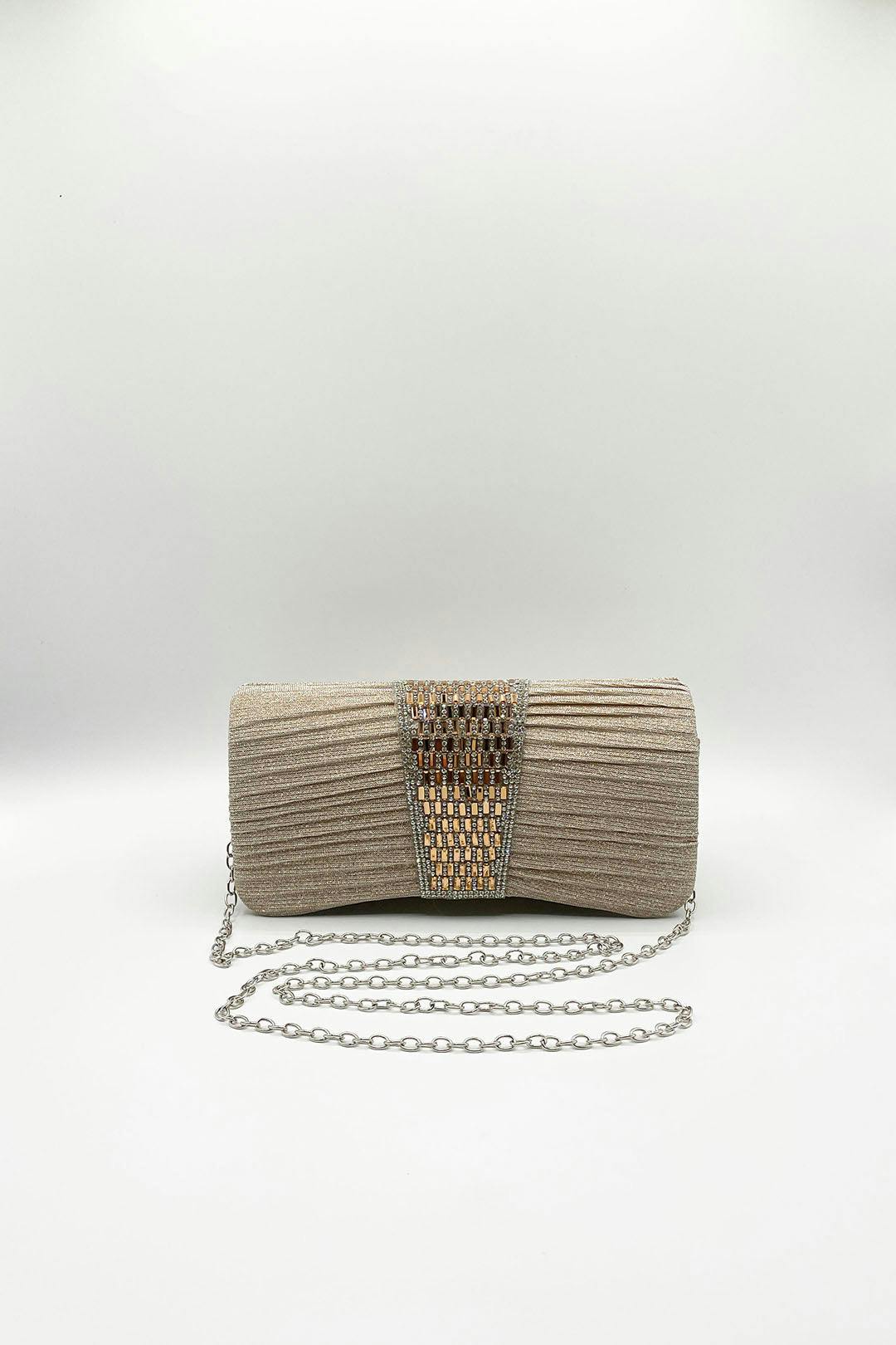 Svnx Women's Gold Rhinestone Glitter Clutch Bag In - Image 4