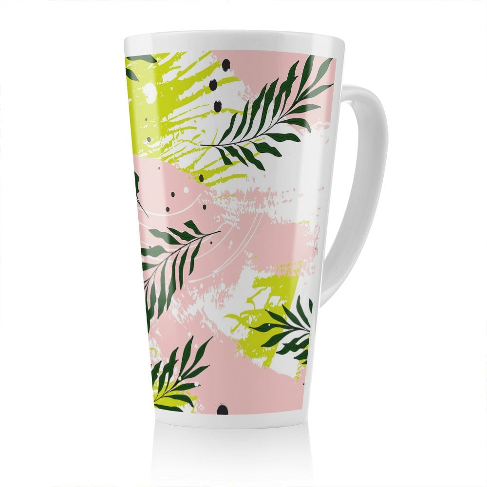 Benjamin Tate Design Green Leaves On Brush Strokes Latte Mug