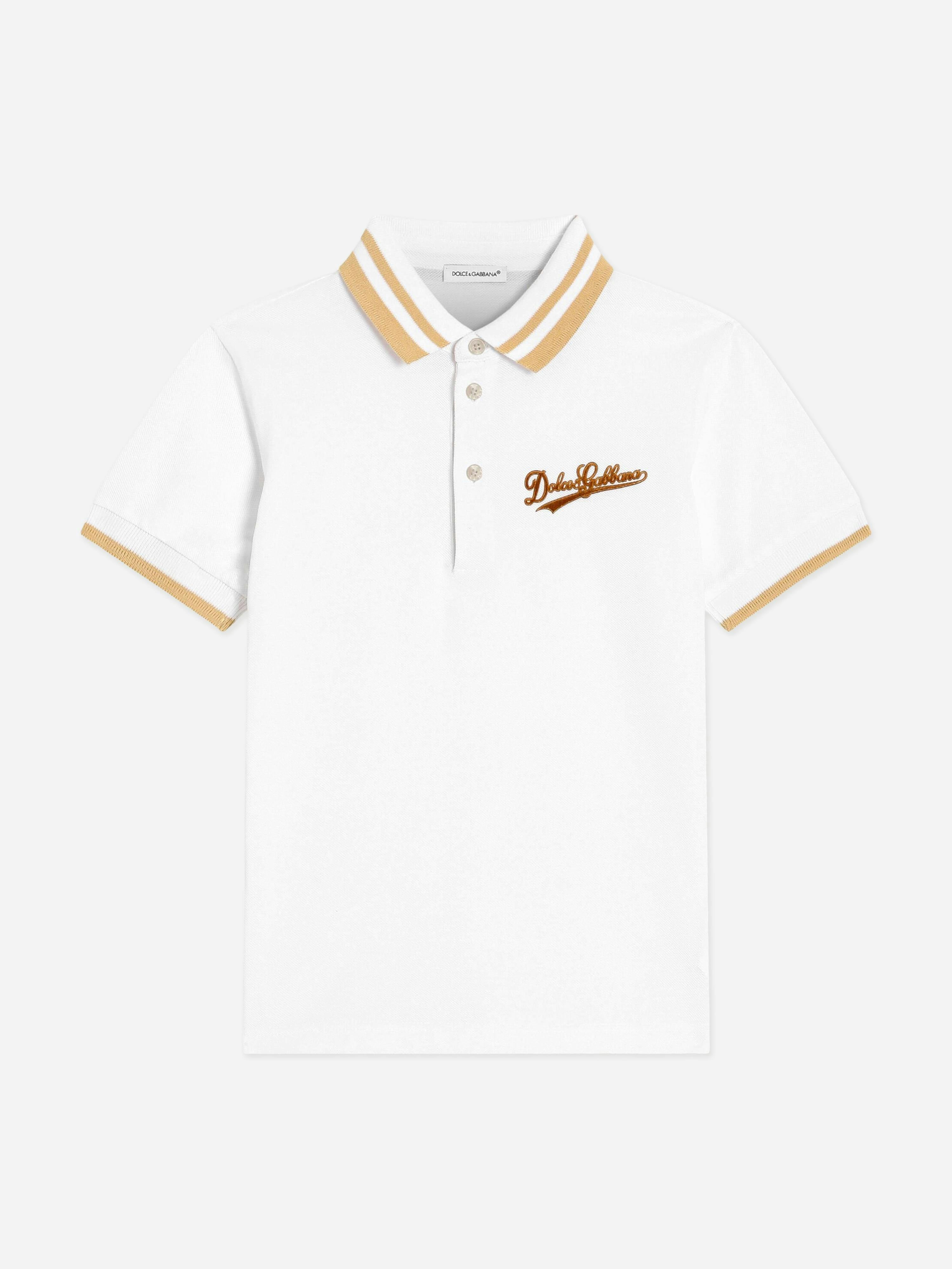 Dolce & Gabbana Kids Boys White Dolce & Gabbana Logo Polo Shirt In - 2 Yrs