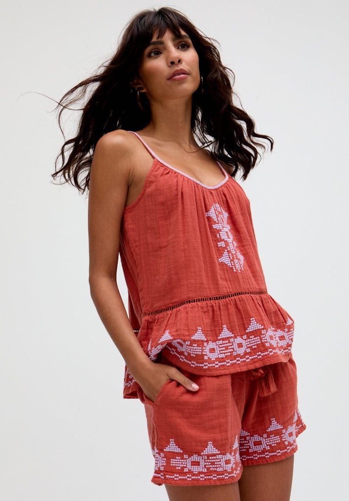 Raffya Brown Lilly Spaghetti Strap Embroidered Cami In - 16