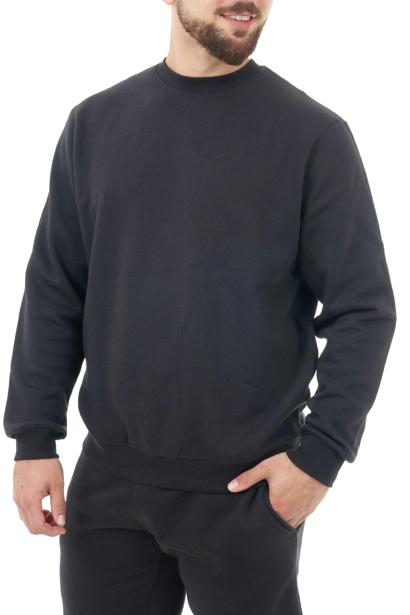 Smart Living Men's Black Polycotton Sweatshirt - Casual Long Sleeve Crewneck Pullover Jumper - L