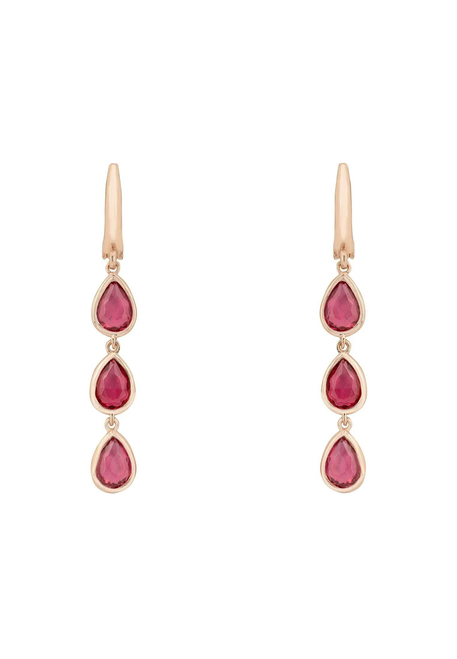 Latelita Pink Sardinia Triple Teardrop Earrings Rosegold Tourmaline