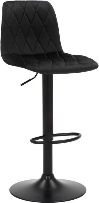 Rackhams Black Verona Velvet Kitchen Bar Stools, Matt Stem & Base, Height Adjustable Gas Lift With Backrest, Breakfast Bar Stool