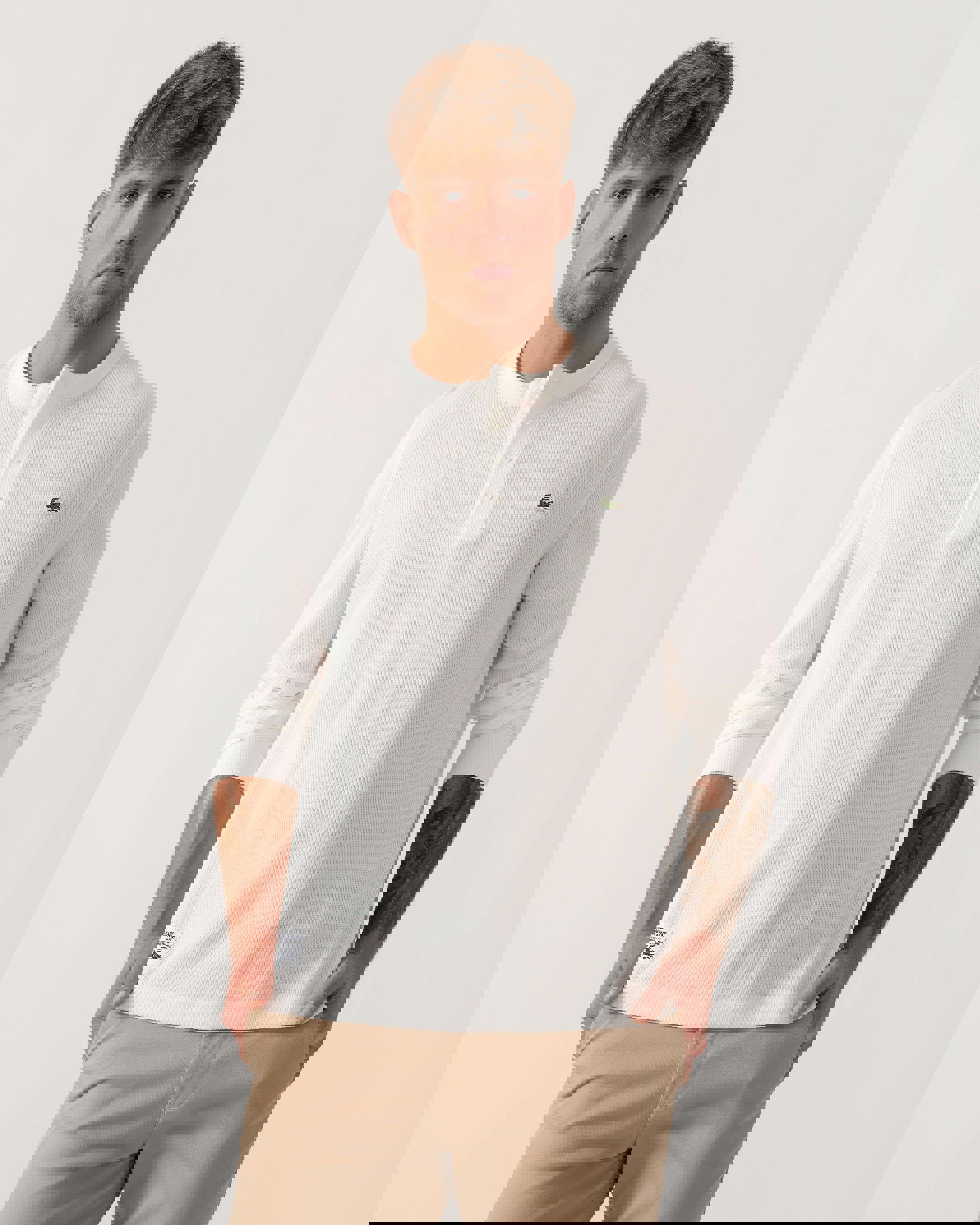 Lacoste Men's Boxy Tunisian Neck Knit T-Shirt - Flour 70V - Flour 70V - Xl