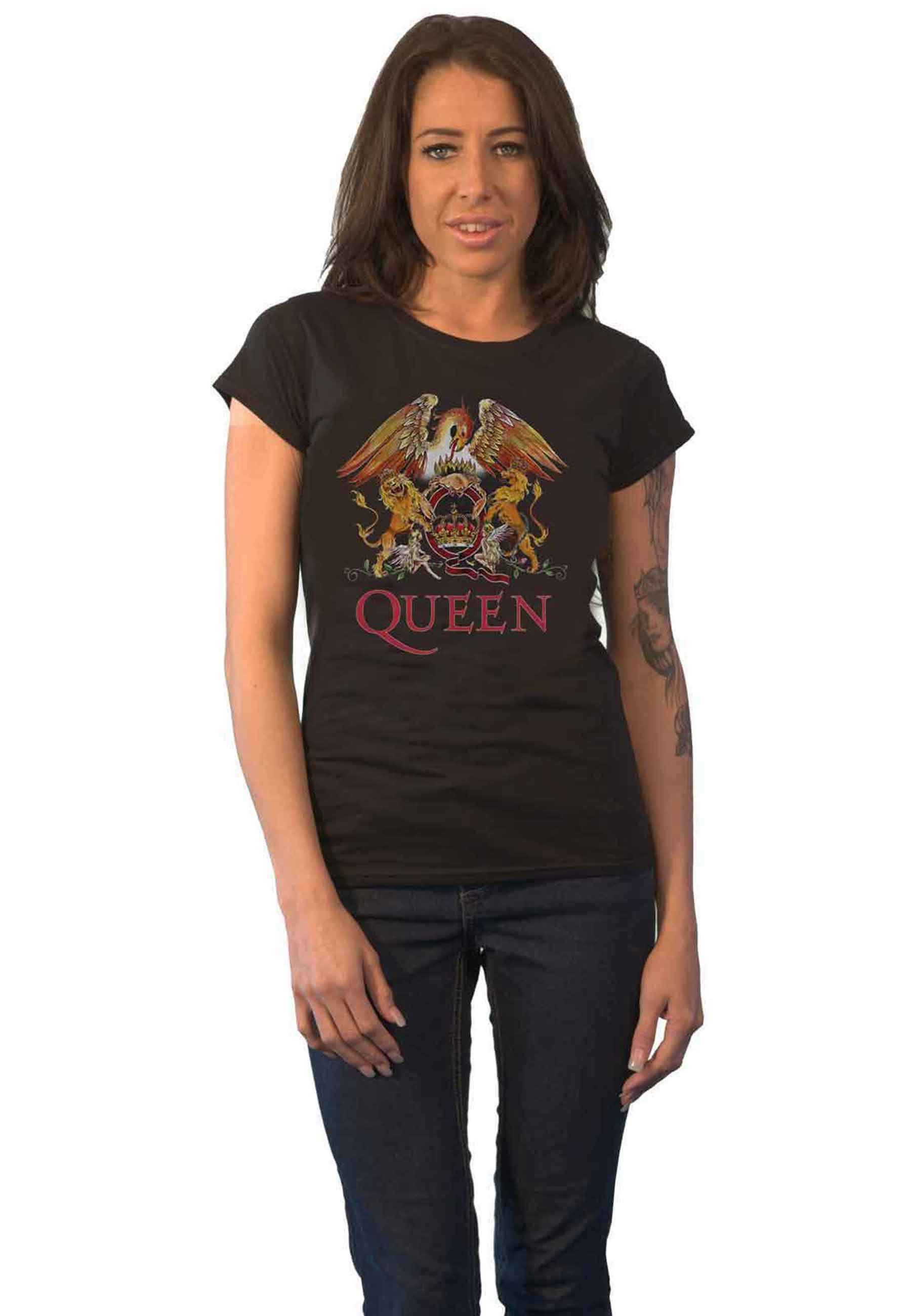 Paradiso Clothing Women's Black Queen Classic Crest Logo Skinny Fit T Shirt - L