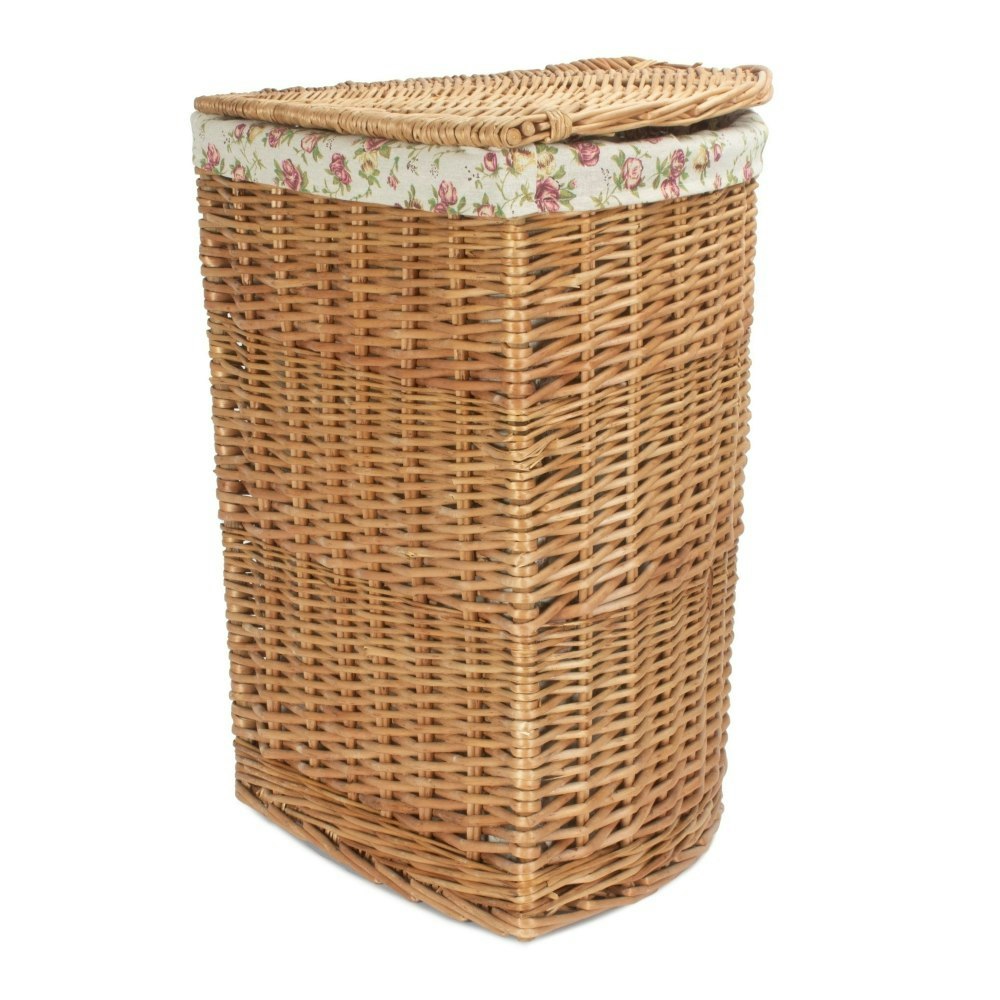 Red Hamper Red/Light Hamper Small Steamed Wicker Corner Laundry Baskets With Garden Rose Lining