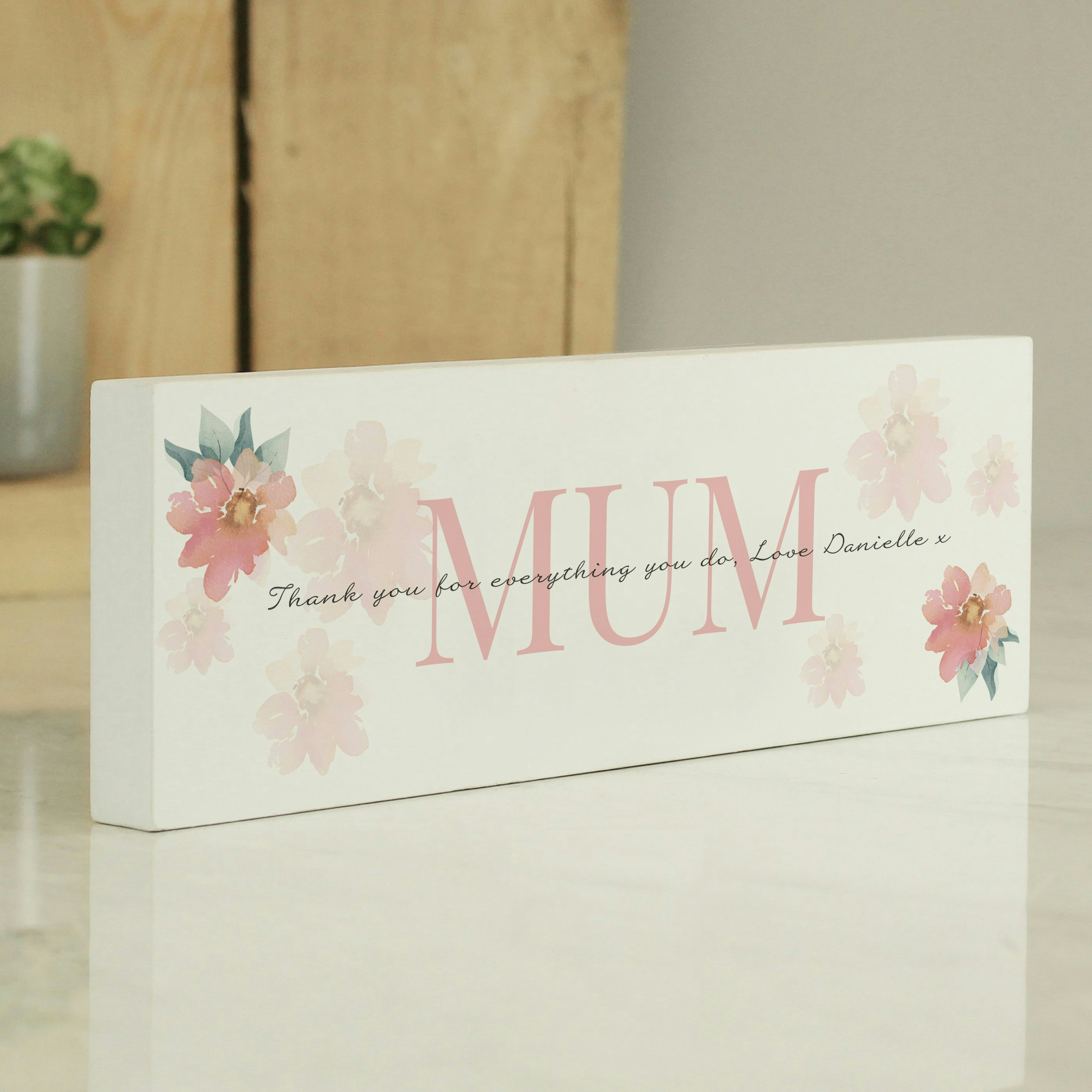 Rackhams Personalised Floral Sentimental Wooden Mantel Decoration