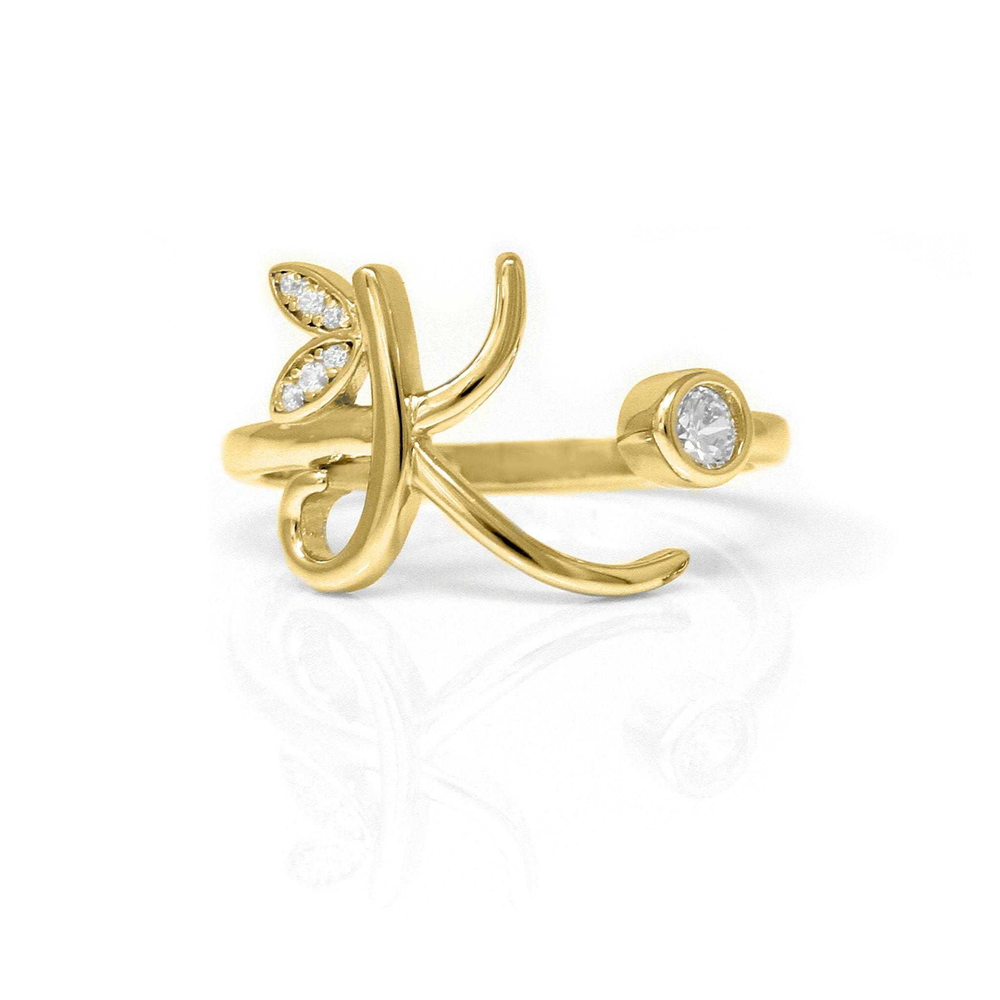 Say It With Yellow/Gold Adjustable Winged Initial Ring - Plated - K