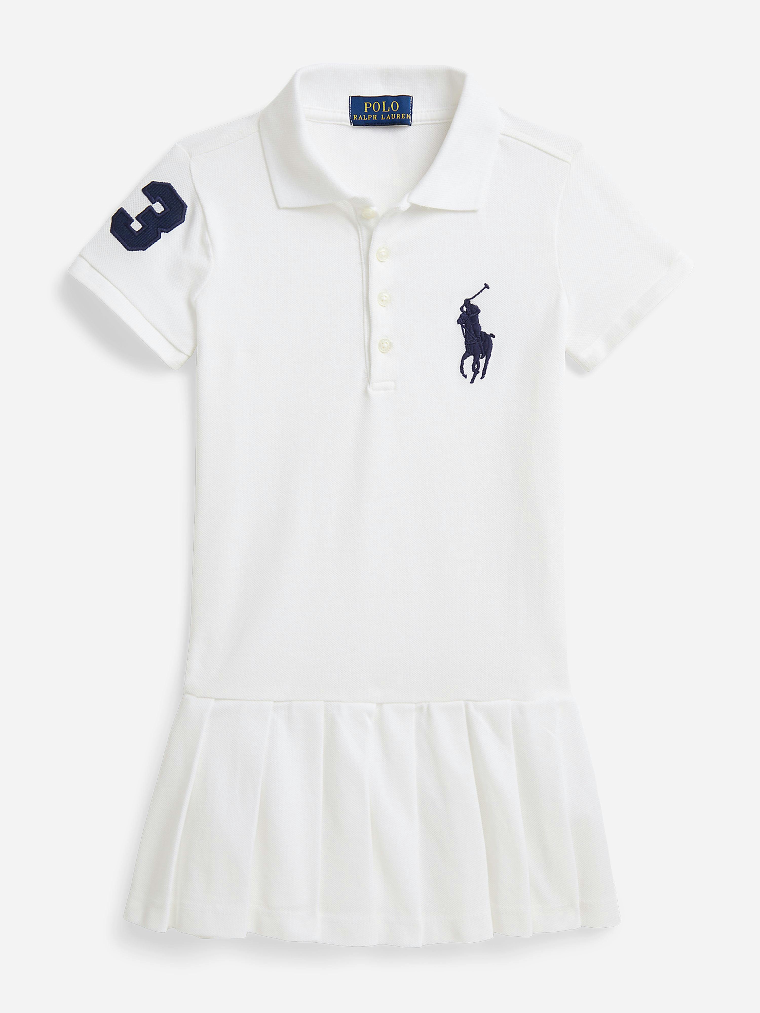 Ralph Lauren Kids Girls White Ralph Lauren Pleated Polo Dress In - 6 Yrs