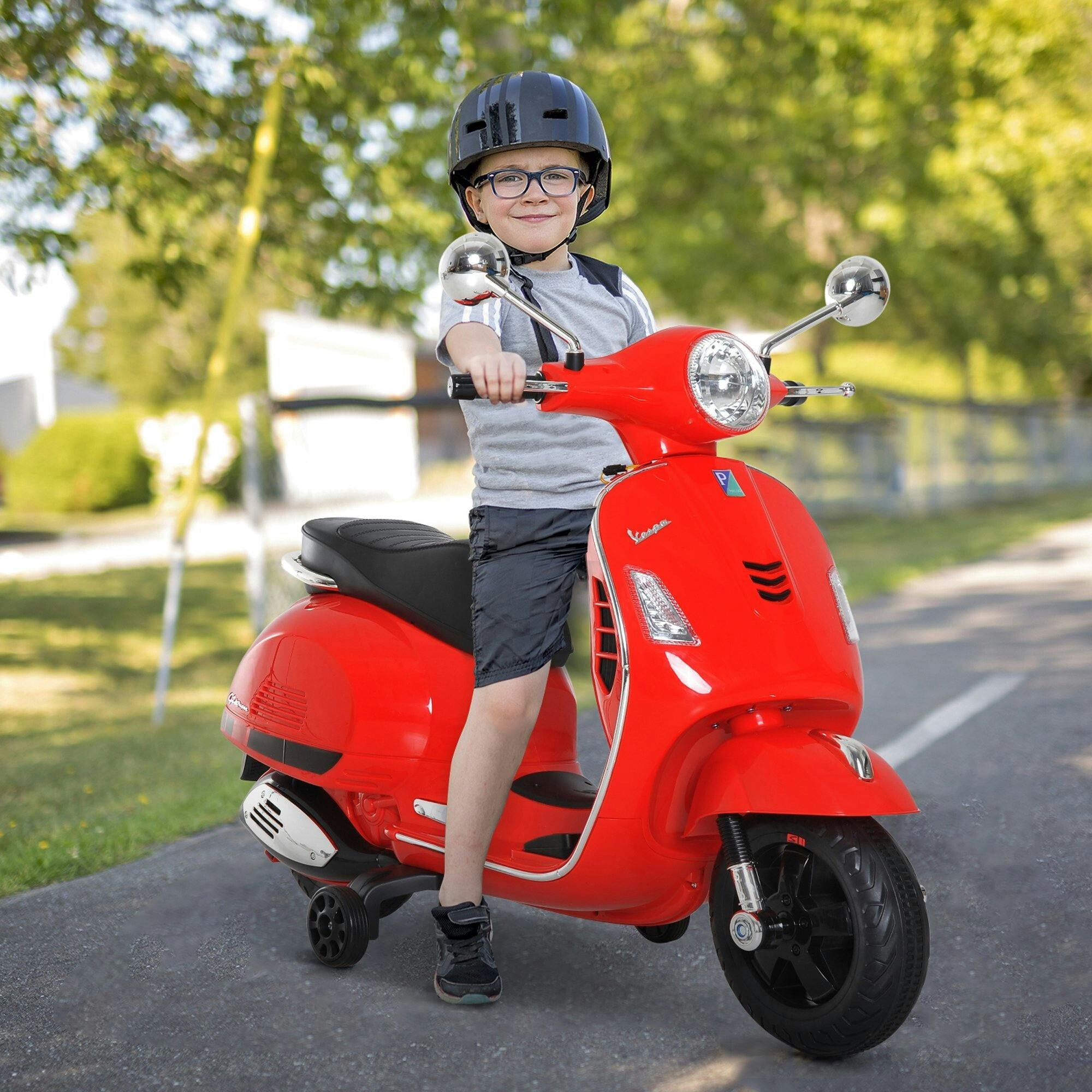 B&Q - Kids Ride On Licensed Vespa Motorcycle 6V Mp3 Music Led LightsRed - Image 3