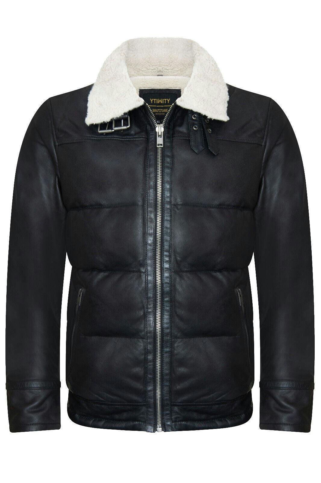 Infinity Leather Men's Black Leather Quilted Biker Puffer Jacket - Brasília - Uk 3XL | Eu 56 | Us 46