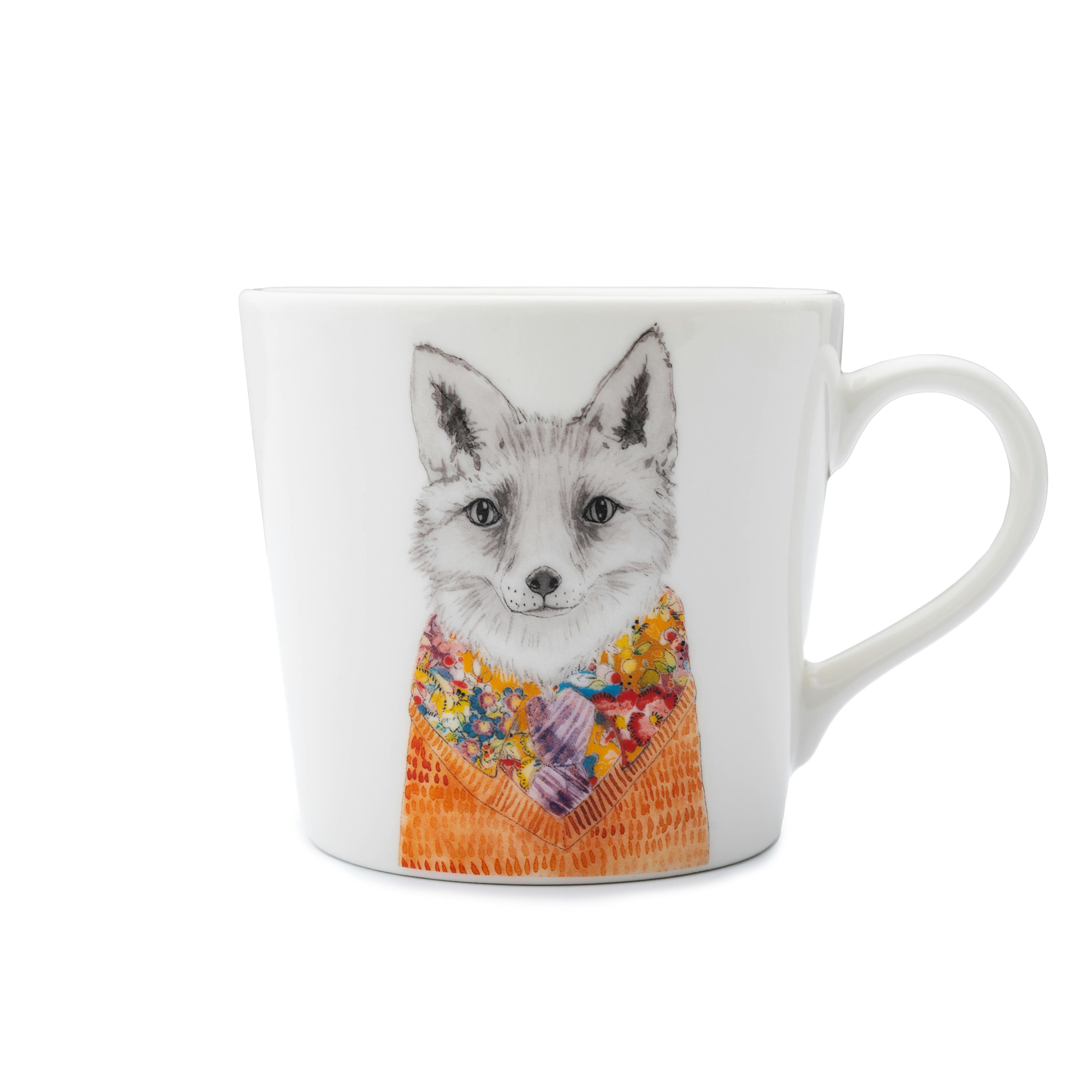Rackhams White Tipperleyhill Fine China Fox Print Mug, Gift Boxed, 380Ml - Fine China - Mug