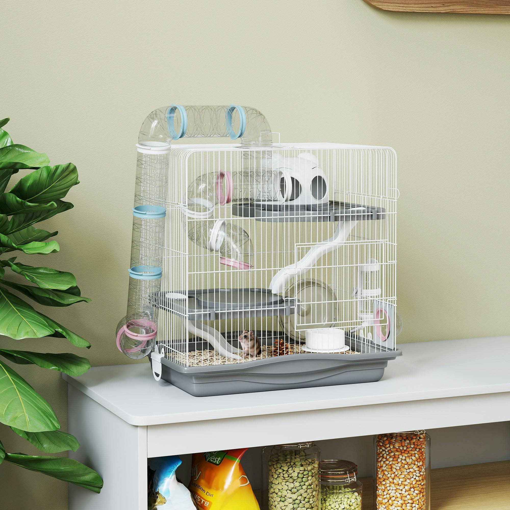 Pawhut 3-Tier Hamster Cage, Gerbil Cage For Dwarf Hamsters, 45 X 30 X 45 Cm - 45L X 30W X 45H Cm - 1 - Metal Wire, Plastic