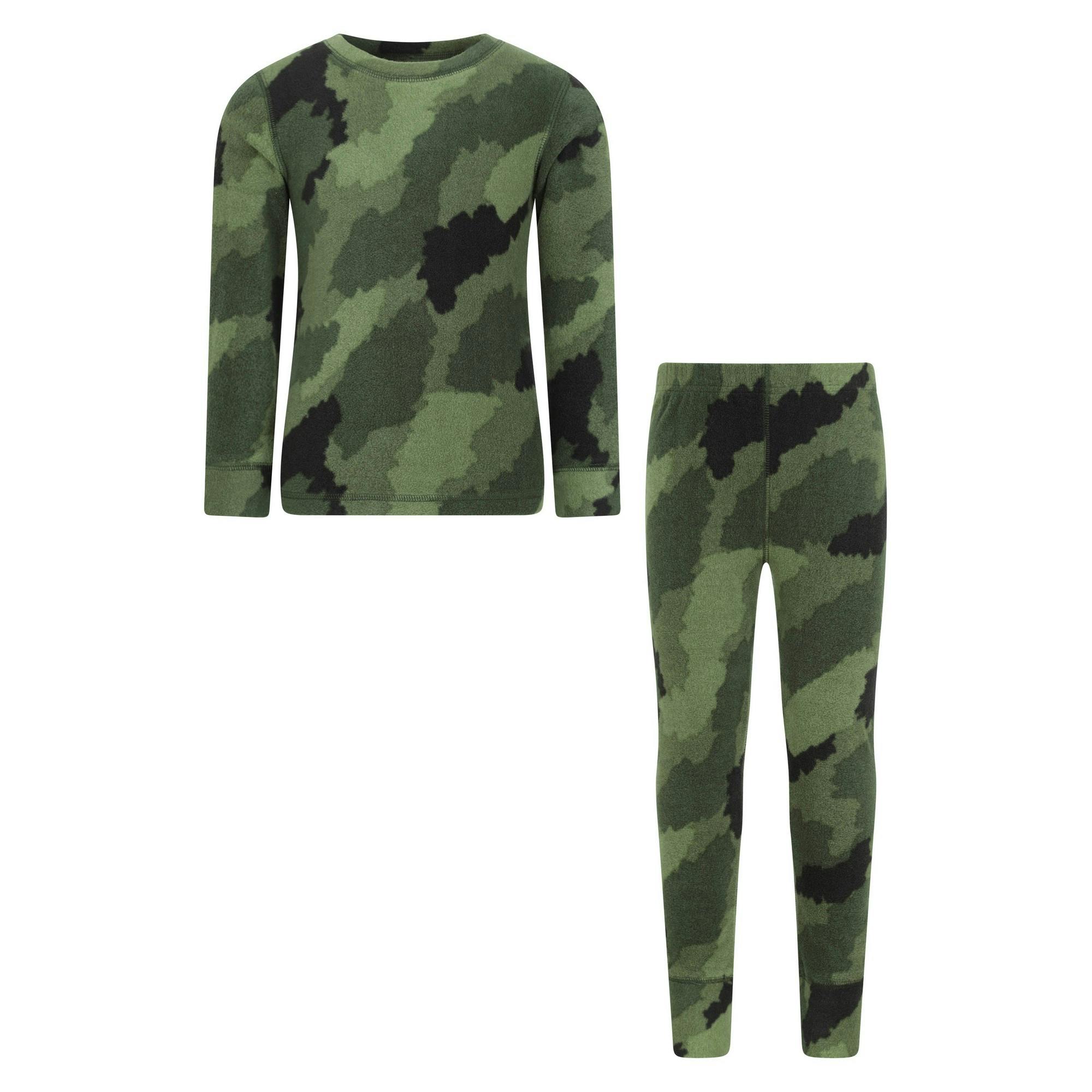 Mountain Warehouse Green Childrens/Kids Camo Polar Fleece Base Layer Set - Khaki - 2-3 Years - Khaki - 95% Polyester/5% Elastane
