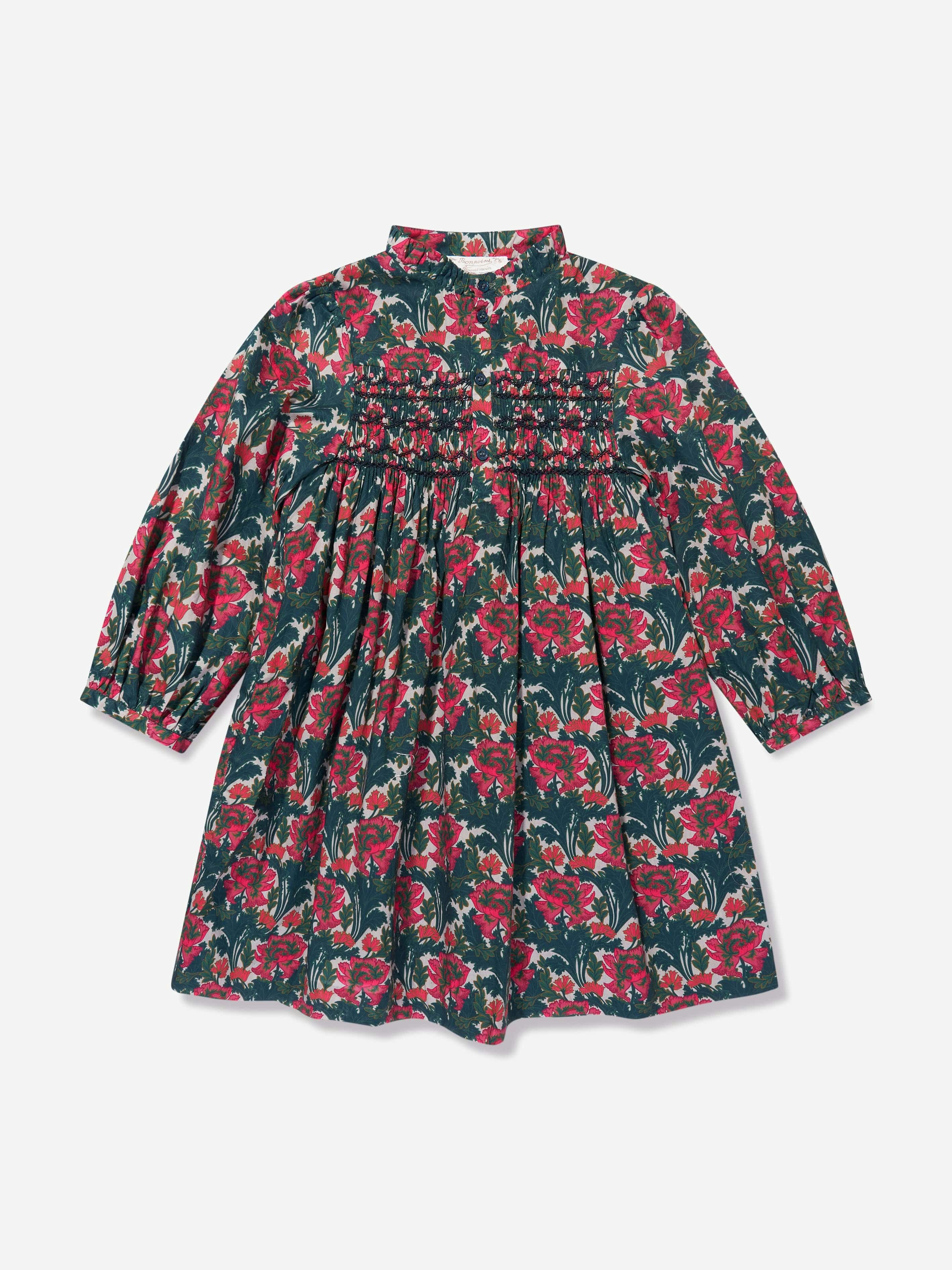 Bonpoint Girls Red Tamsin Smocked Dress In Multicolour - Multicolou - 4 Yrs