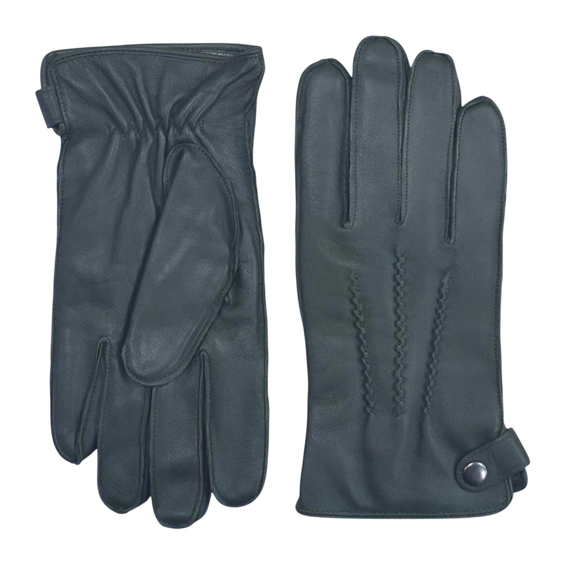 Infinity Leather Men's Light ’S Italian Leather Warm Wool-Lined Winter Gloves - M-Lgv-505 - Olive - L