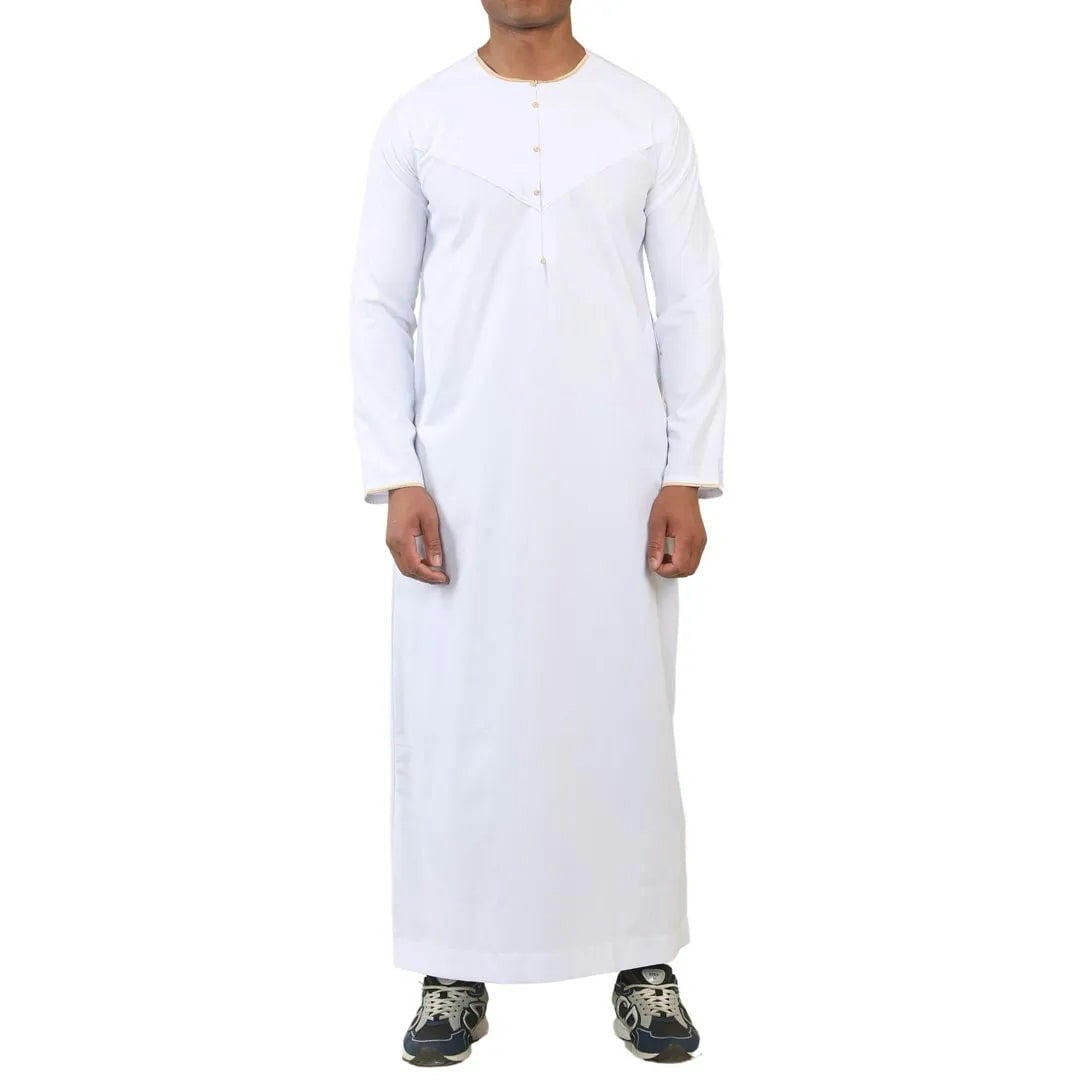 Thobez Men's Gold/White Oe-300 - Emirati Omani Thobe Embroidery - 58