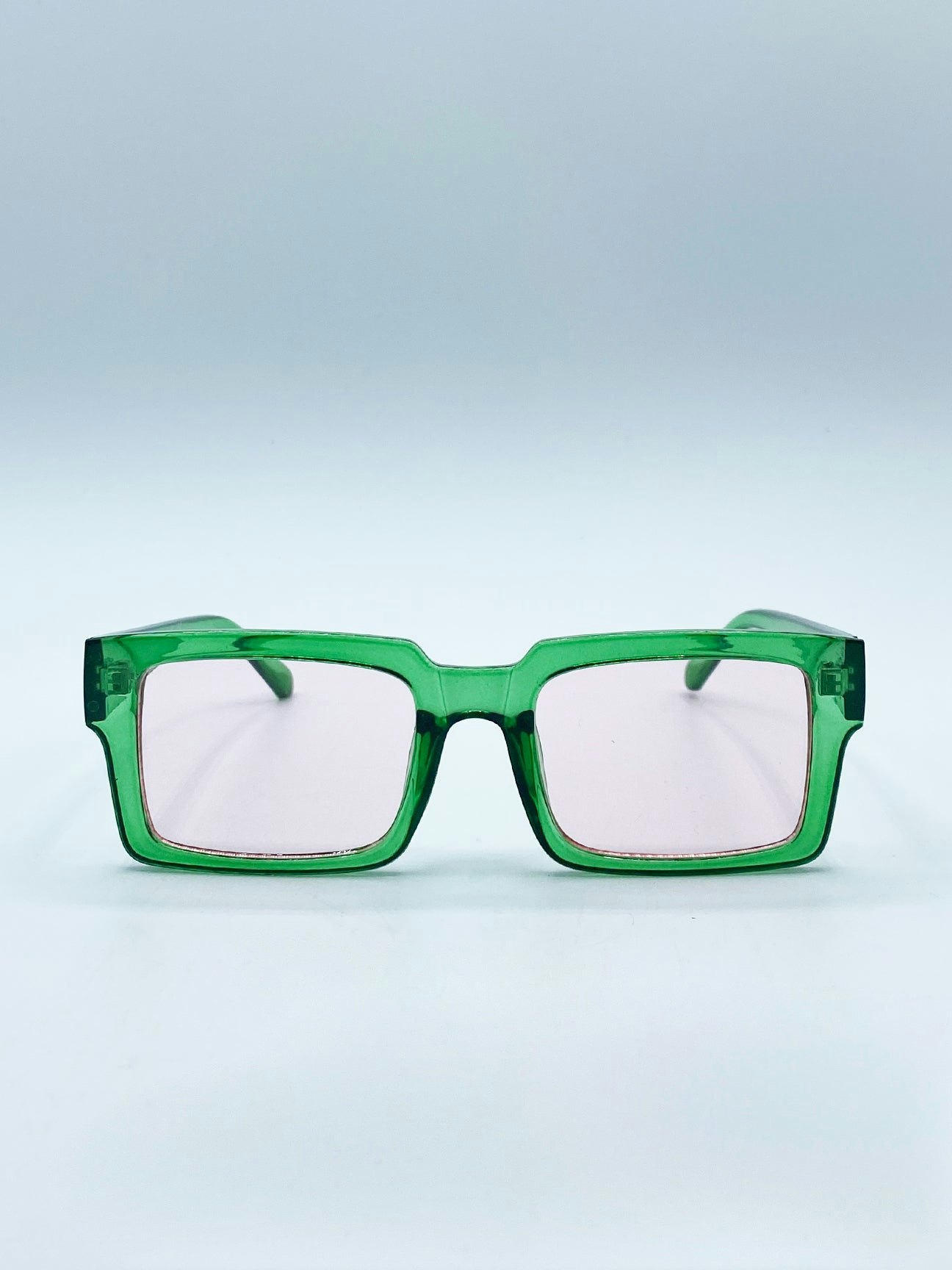 Svnx Green/Pink Square Frame Sunglasses In Translucent With Lenses - One Size