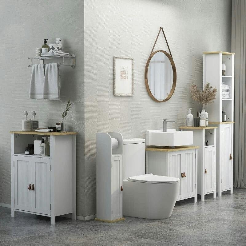 Kleankin Under Sink Cabinet - White - Adjustable Shelf - Image 4