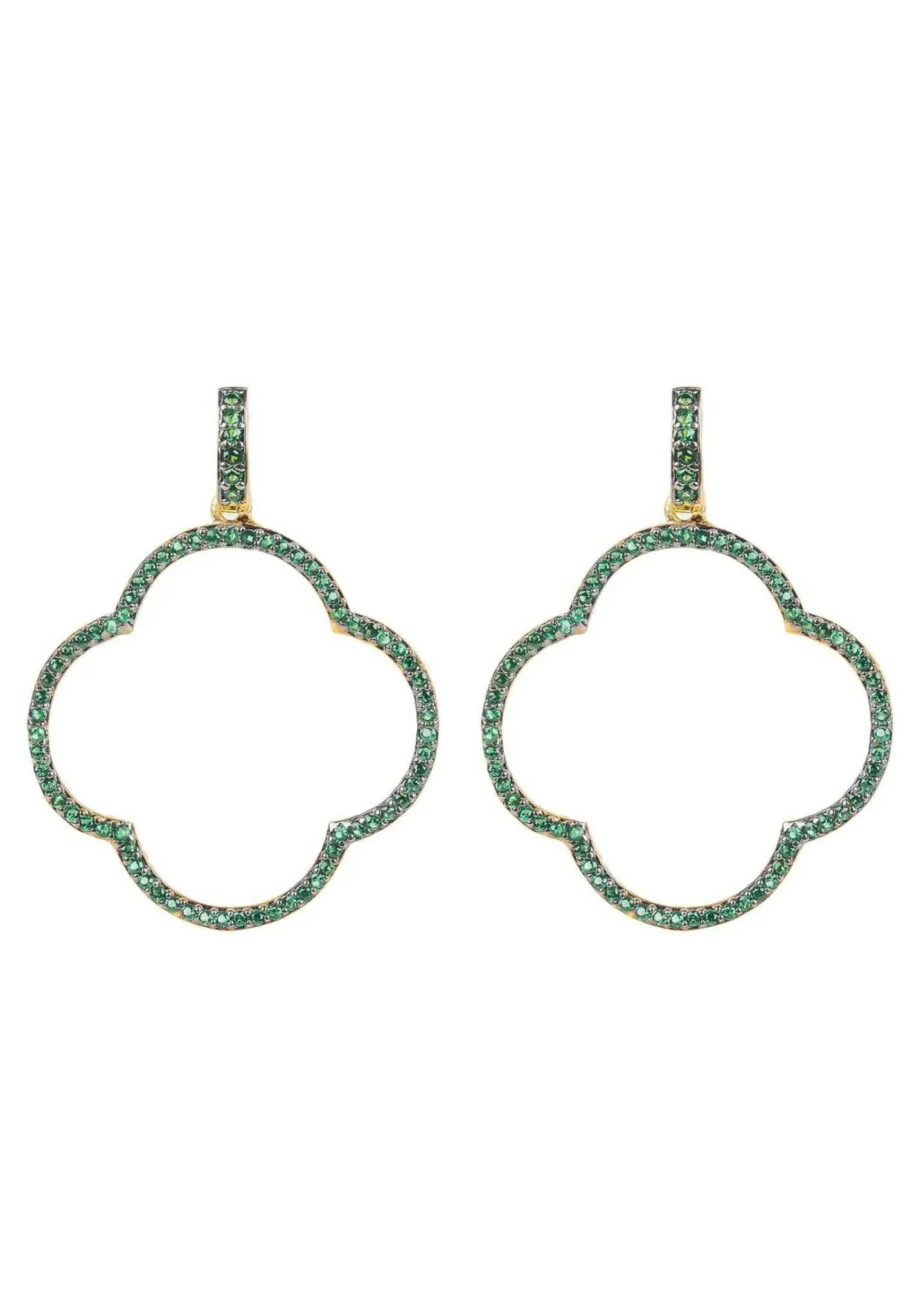 Latelita Green/Gold Open Clover Large Drop Earrings