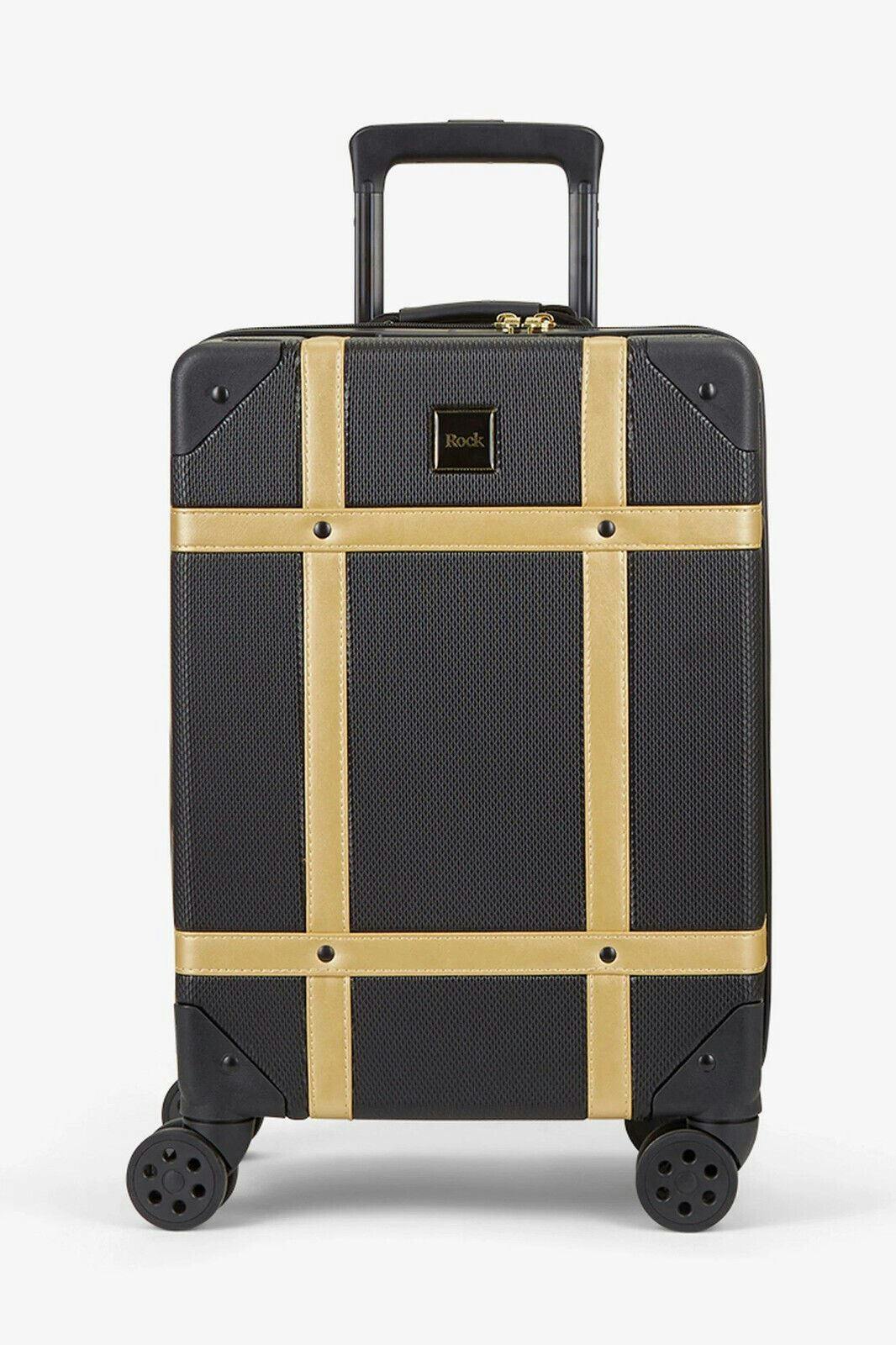 Rock Luggage Black/Gold Vintage Hard Shell Luggage Trunk Suitcase Set - Cabin