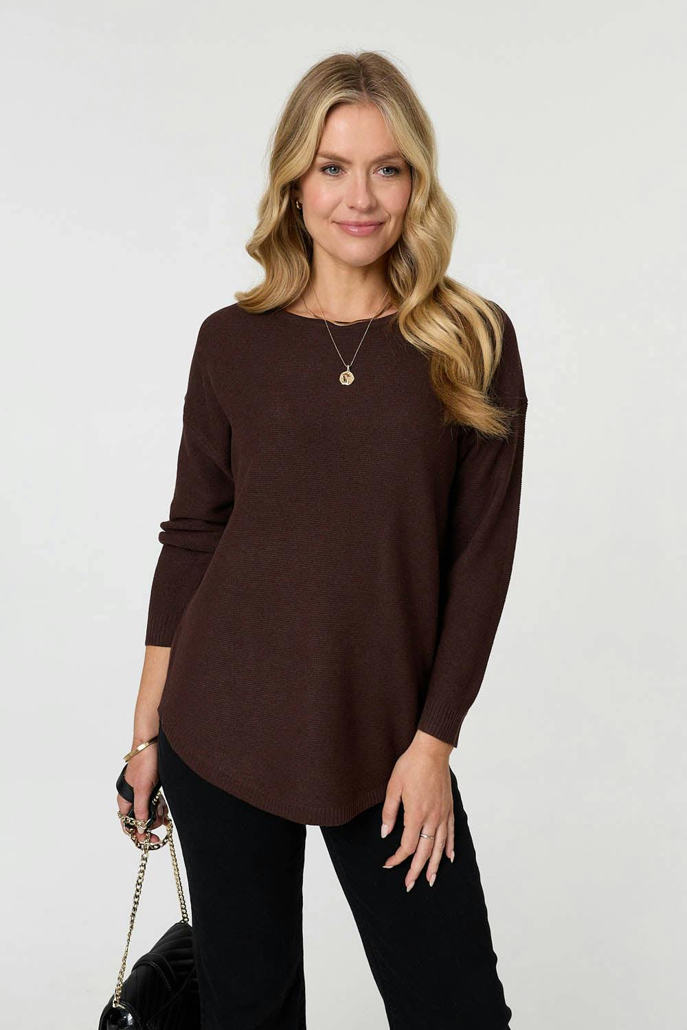 Izabel London Textured Batwing Long Sleeve Jumper - 16 - Chocolate