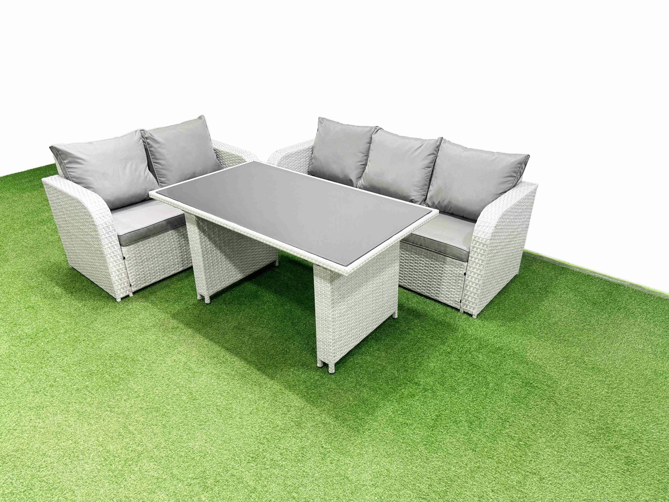 Rackhams Light/Grey Garden Furniture Set Pe Ratten Garden Sofa Set With Rectangular Dining Table