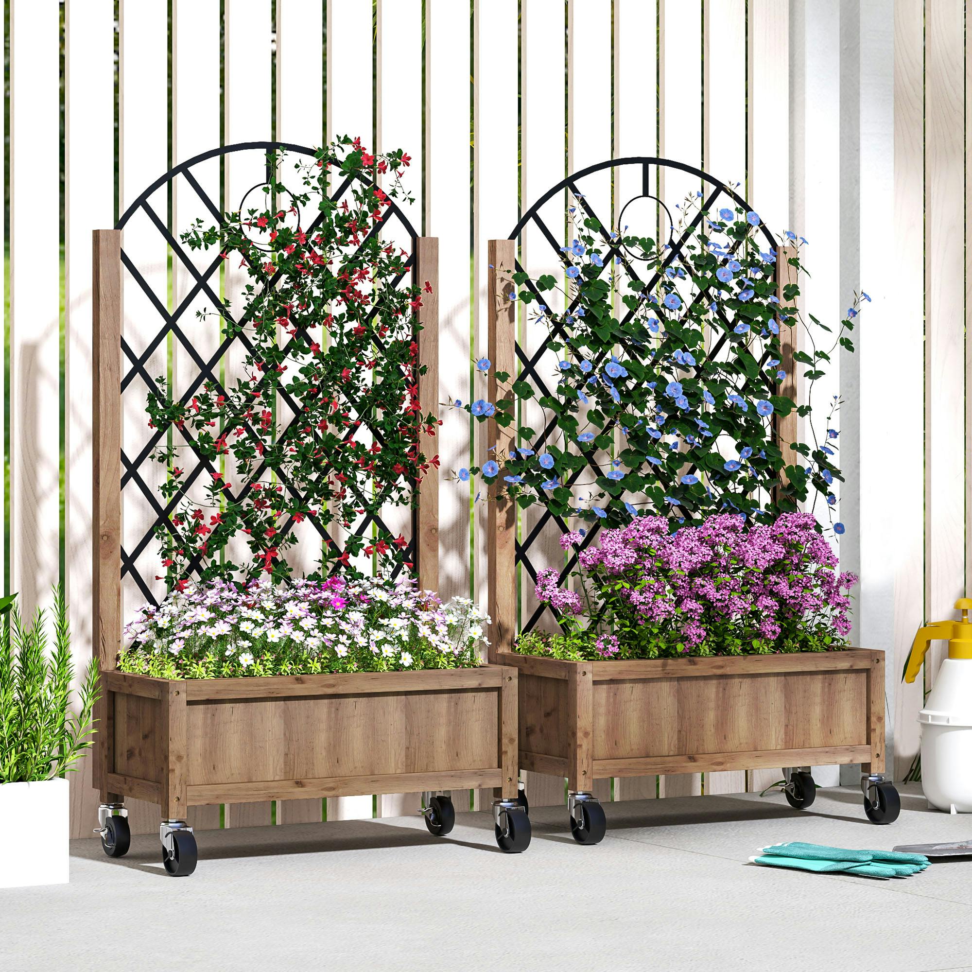 Rackhams Wooden Raised Bed, Outdoor Planter Box W/ Metal Trellis