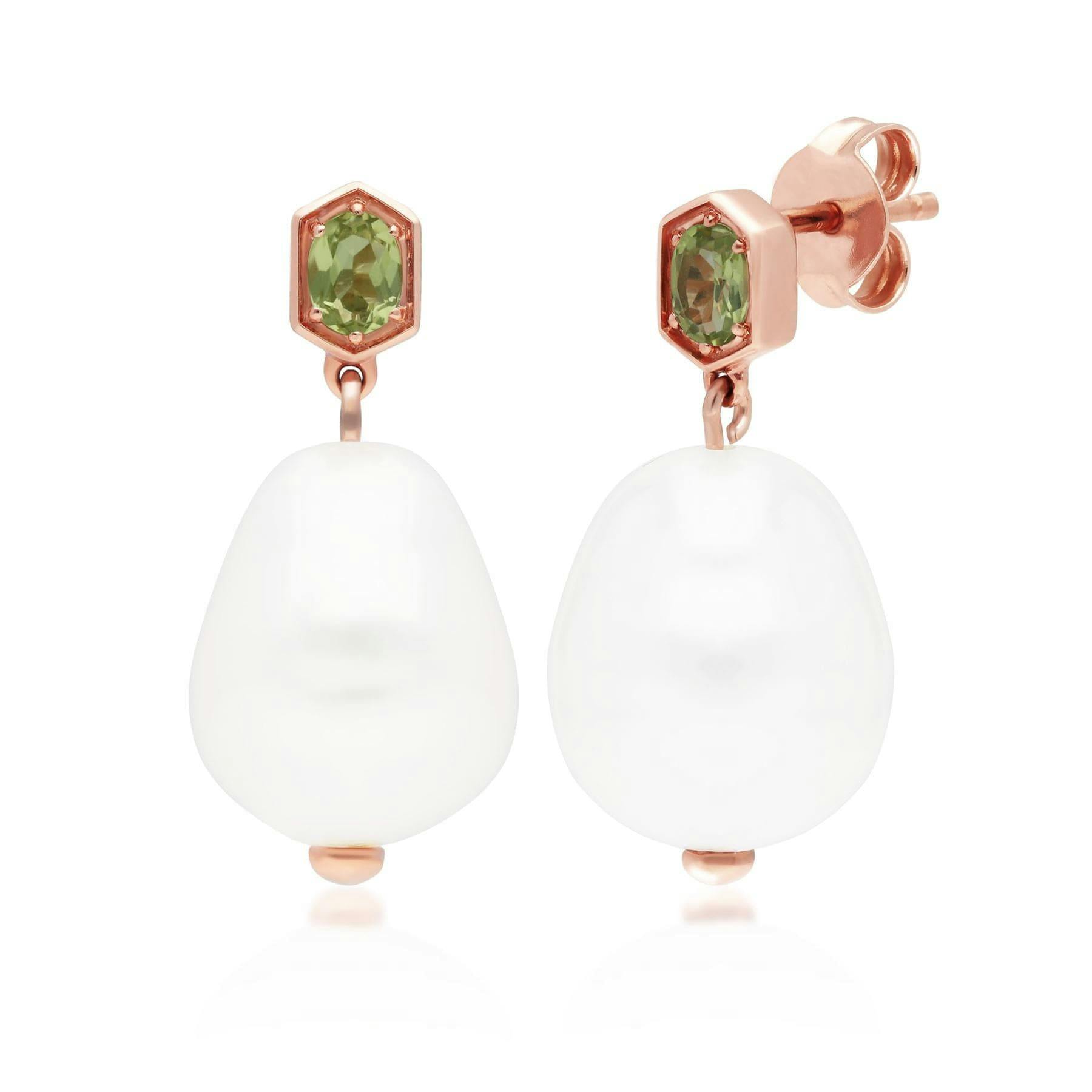 Gemondo Gold/Silver Modern Baroque Pearl & Peridot Drop Earrings In Rose Plated