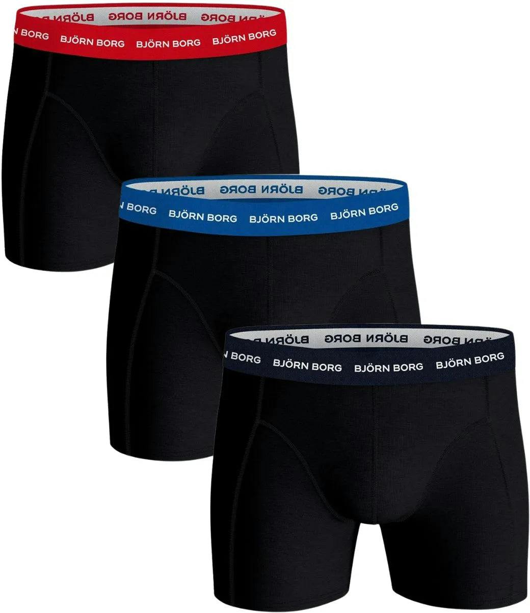 Bjorn Borg Men's Black/Red/Blue 3-Pack Contrast Waistband Boxer Briefs, W/ /Blue/Navy - M