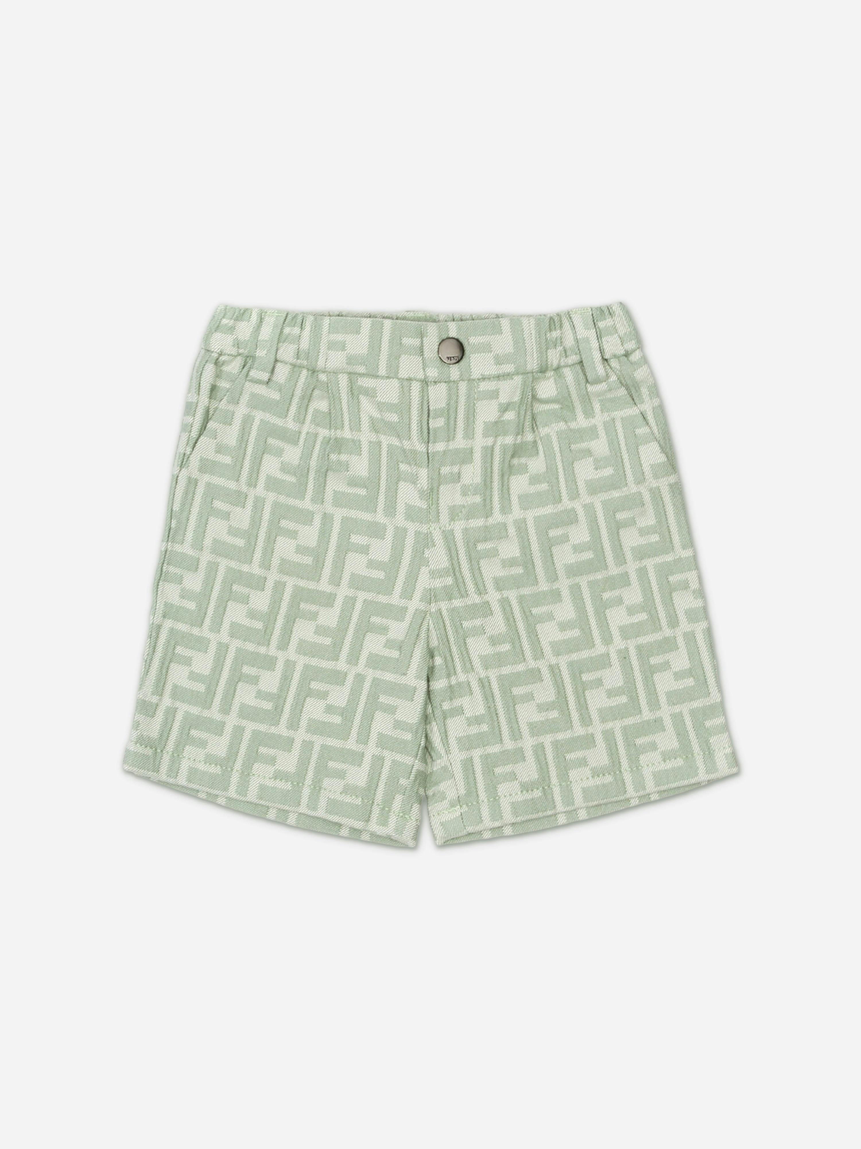 Fendi Kids Boys Green Fendi Baby Ff Logo Shorts In - 24 Months