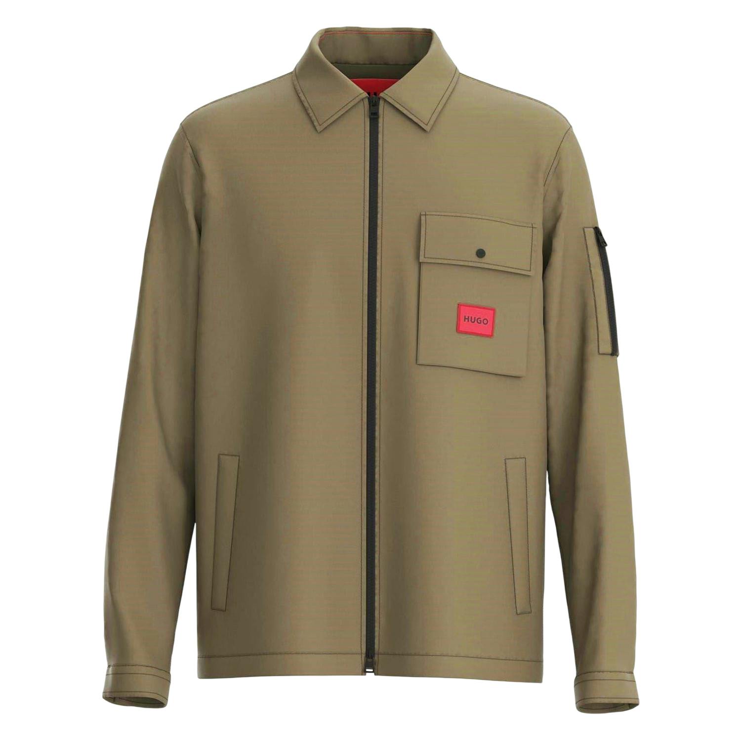 Hugo Men's Green Logo Cotton Overshirt - Xxl - 100% Mixed