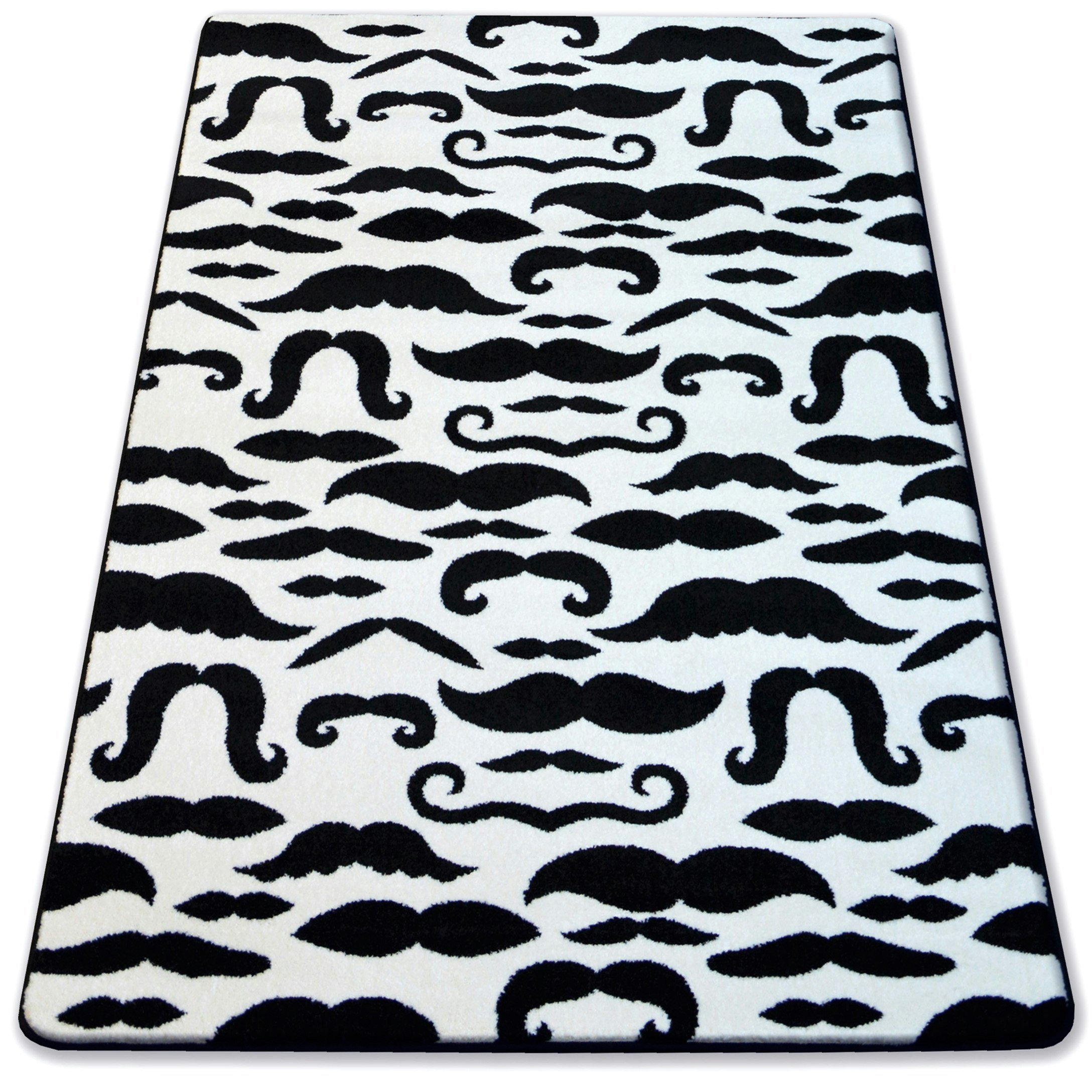 Rackhams Black/White Sketch Moustaches Rug - & - 160Cm X 220Cm
