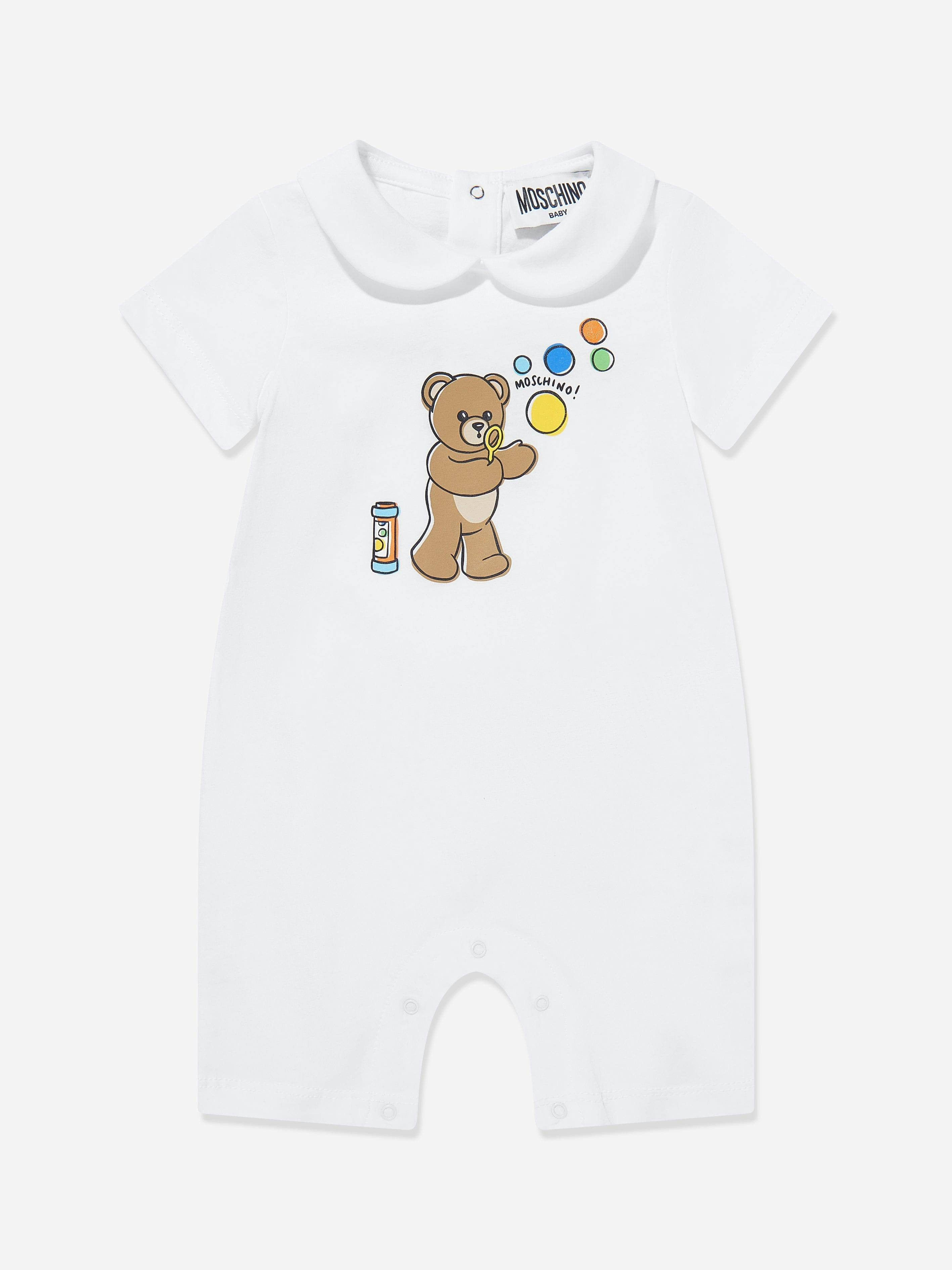 Moschino Kids Unisex Kids White Moschino Baby Teddy Bear Romper In - 6 9 Mths