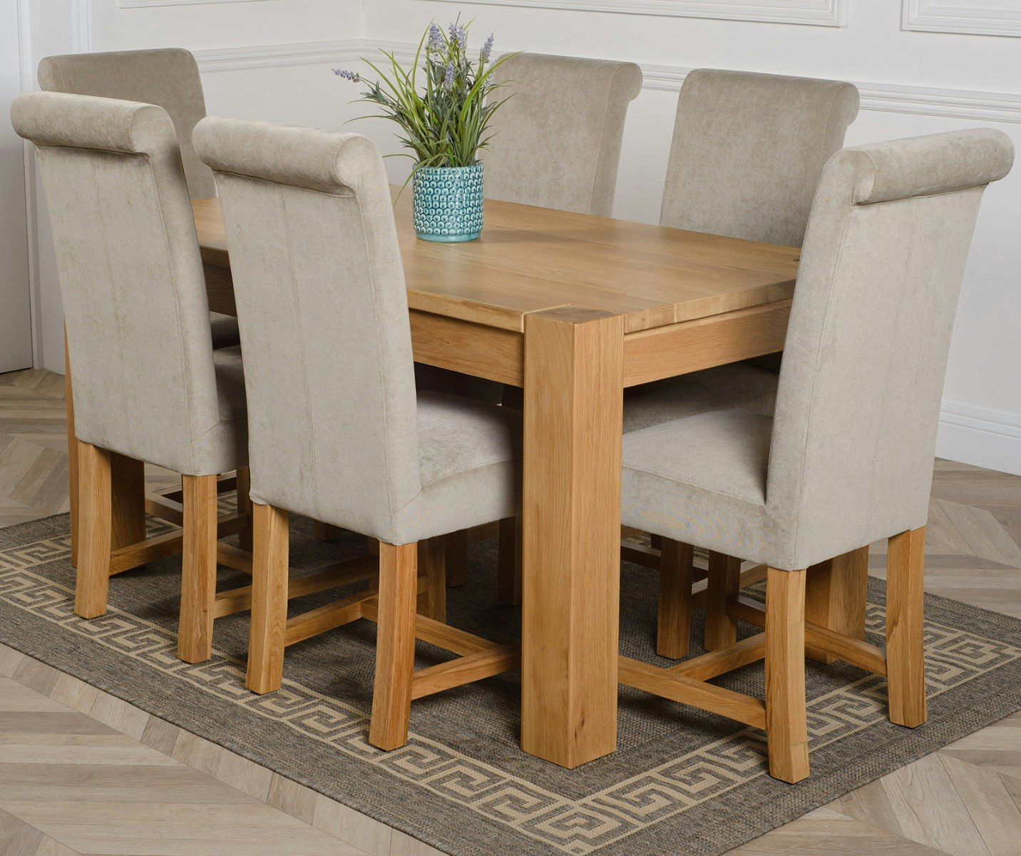 Rackhams Grey Kuba Oak Dining Table With Washington Fabric Chairs - 6 Chairs Medium