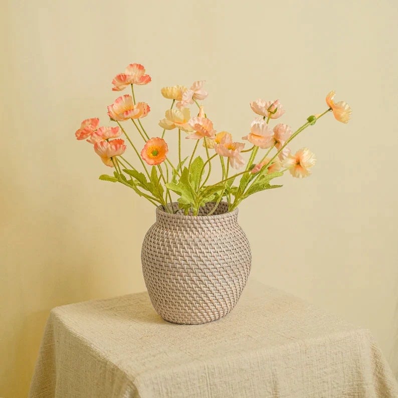 Rackhams White Woven Rattan Flower Vase In Wash And Natural - Wash