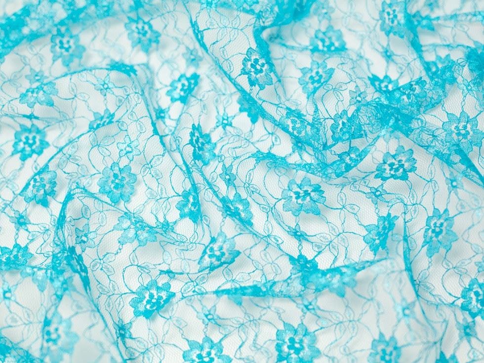 Minerva Core Range Turquoise Minerva Delicate Lace Fabric - Flowers Design Dressmaking Fabric, 112.5 Cm / 45" Wide - Per Metre
