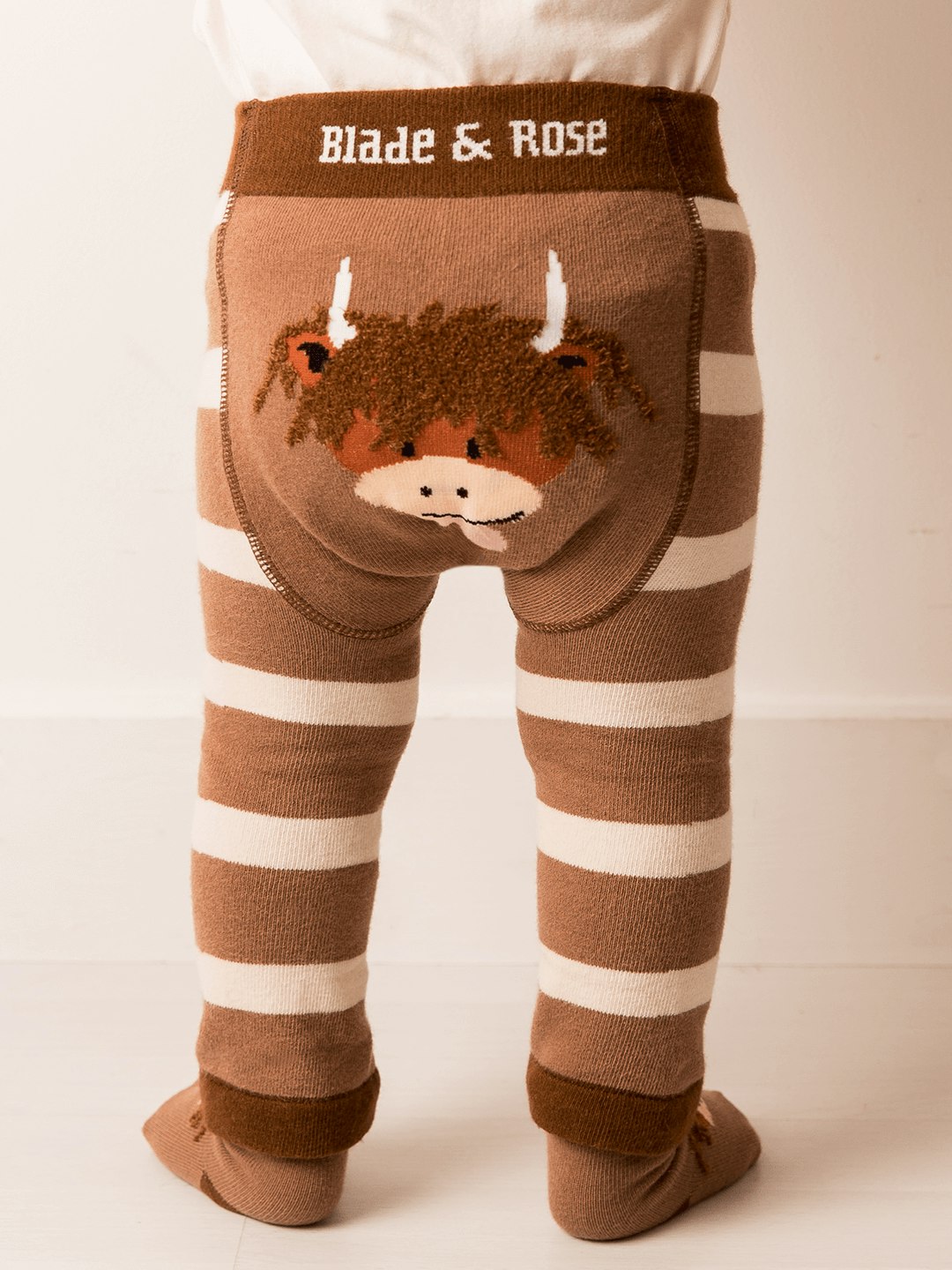 Blade & Rose Brown/Cream Neutral Highland Cow Leggings - 6-12 Months