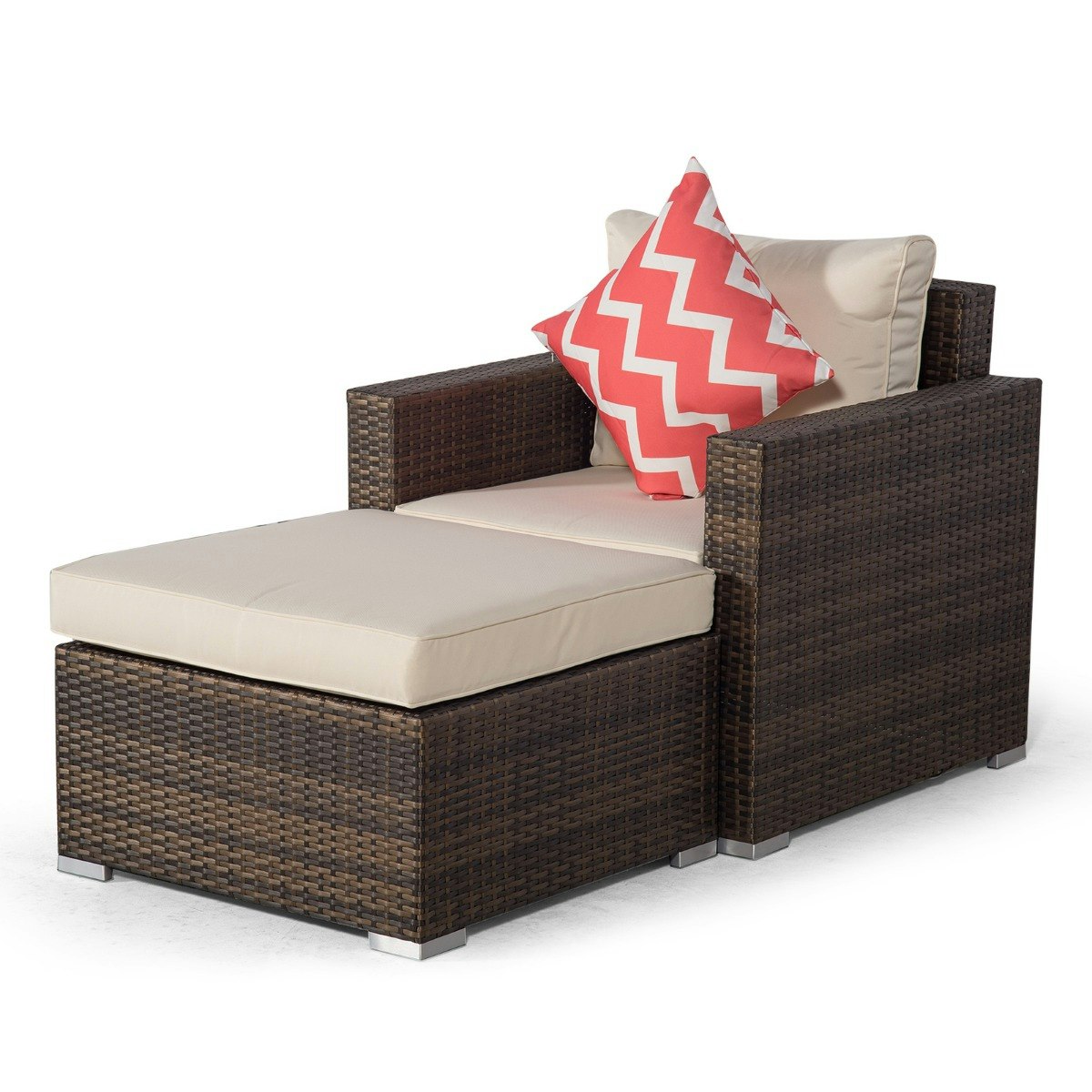 Giardino Brown Sydney Rattan Armchair And Ottoman Lounge Chair Set - 1