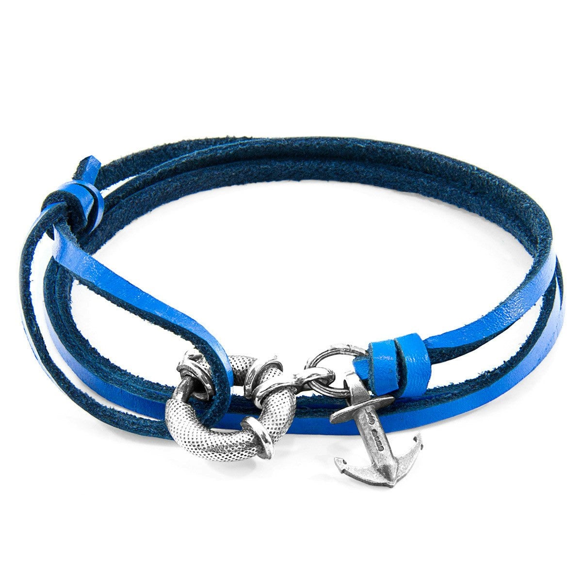 Anchor & Crew Blue/Silver Royal Clyde Anchor And Flat Leather Bracelet