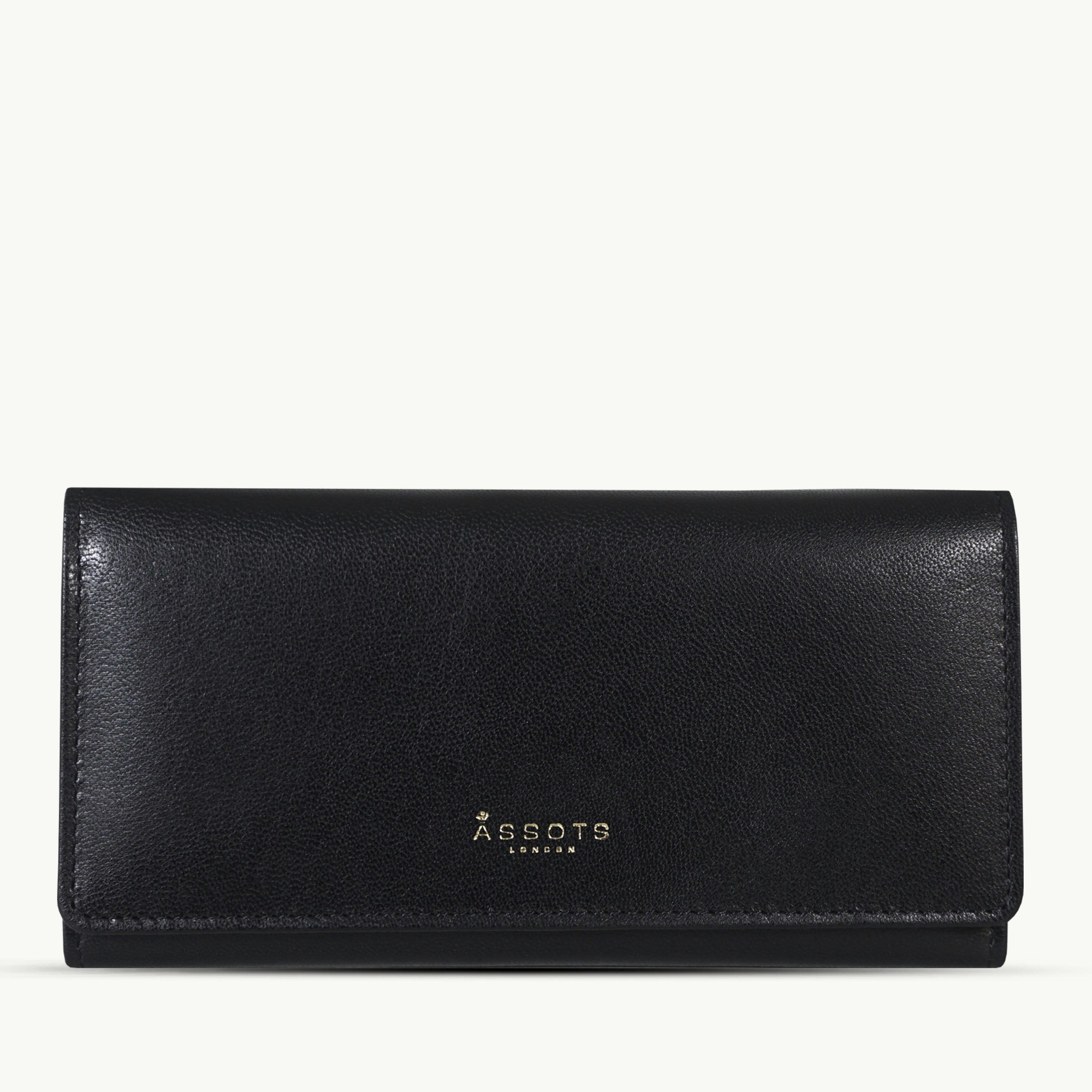 Assots London Black 'Claire' Polished Vt Vintage Leather Flap Over Purse