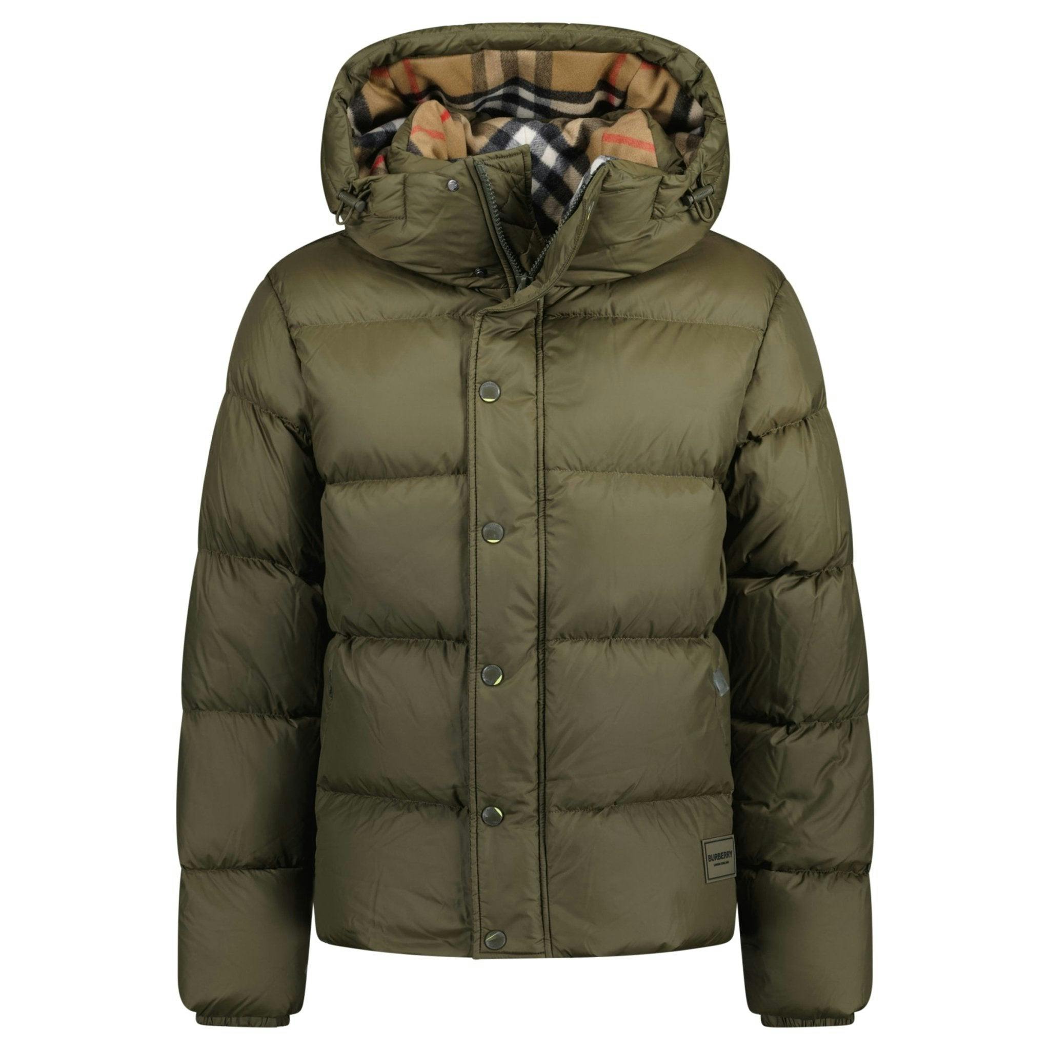 Burberry 'Halsby' Hooded Check Down Jacket Khaki - L