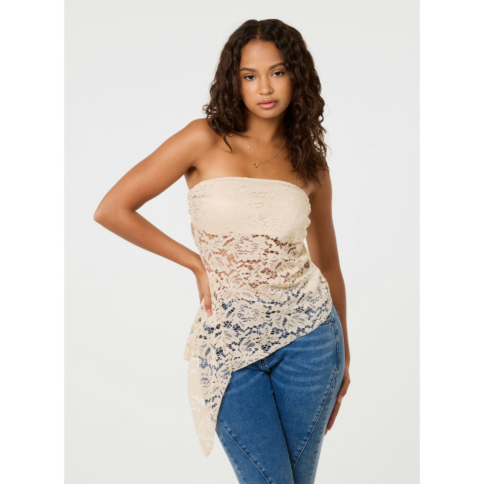 Pink Vanilla Floral Lace Bandeau Top - One Size - Stone
