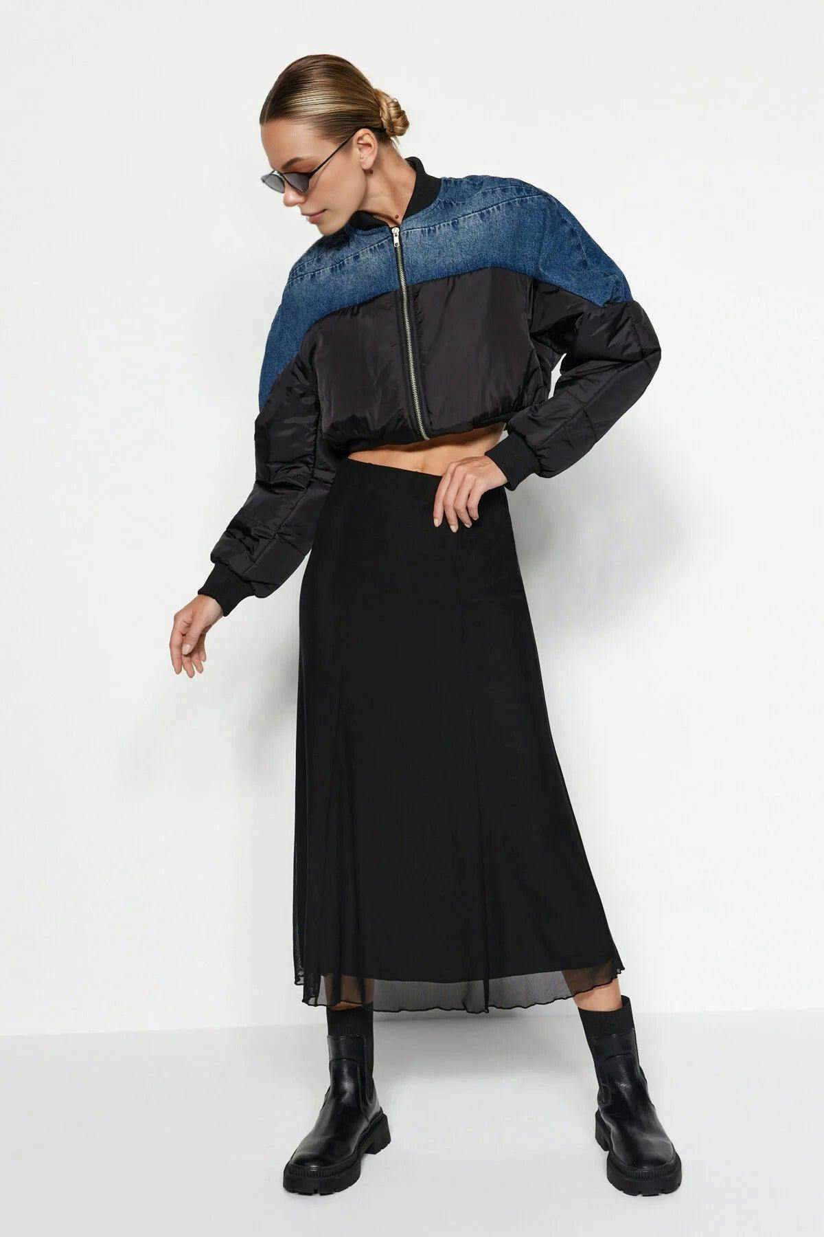 Wovcor Black Lined Tulle Maxi Knit Skirt - Xs