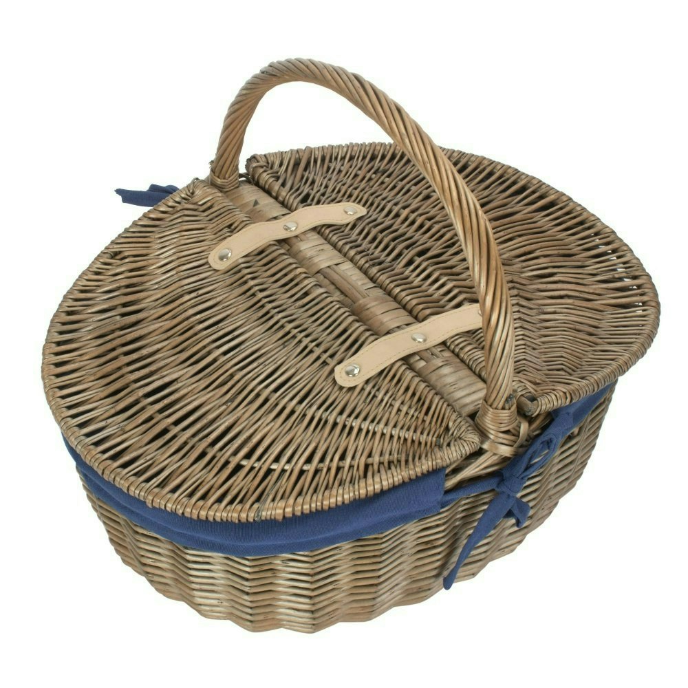 Rackhams Grey/Blue Wicker Antique Finish Oval Picnic Basket