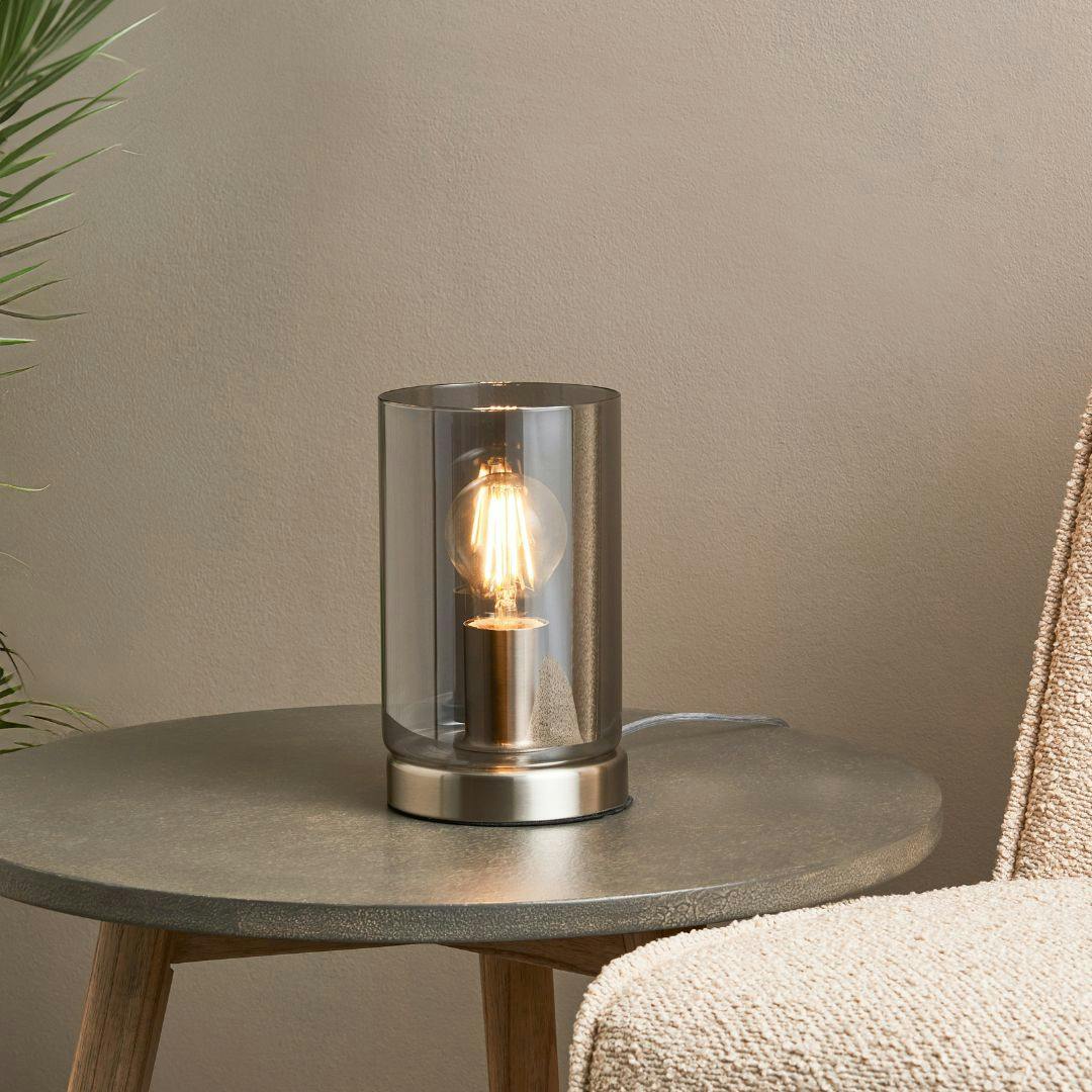 Rackhams Light Kingsholm Satin Nickel & Glass Touch Table Lamp