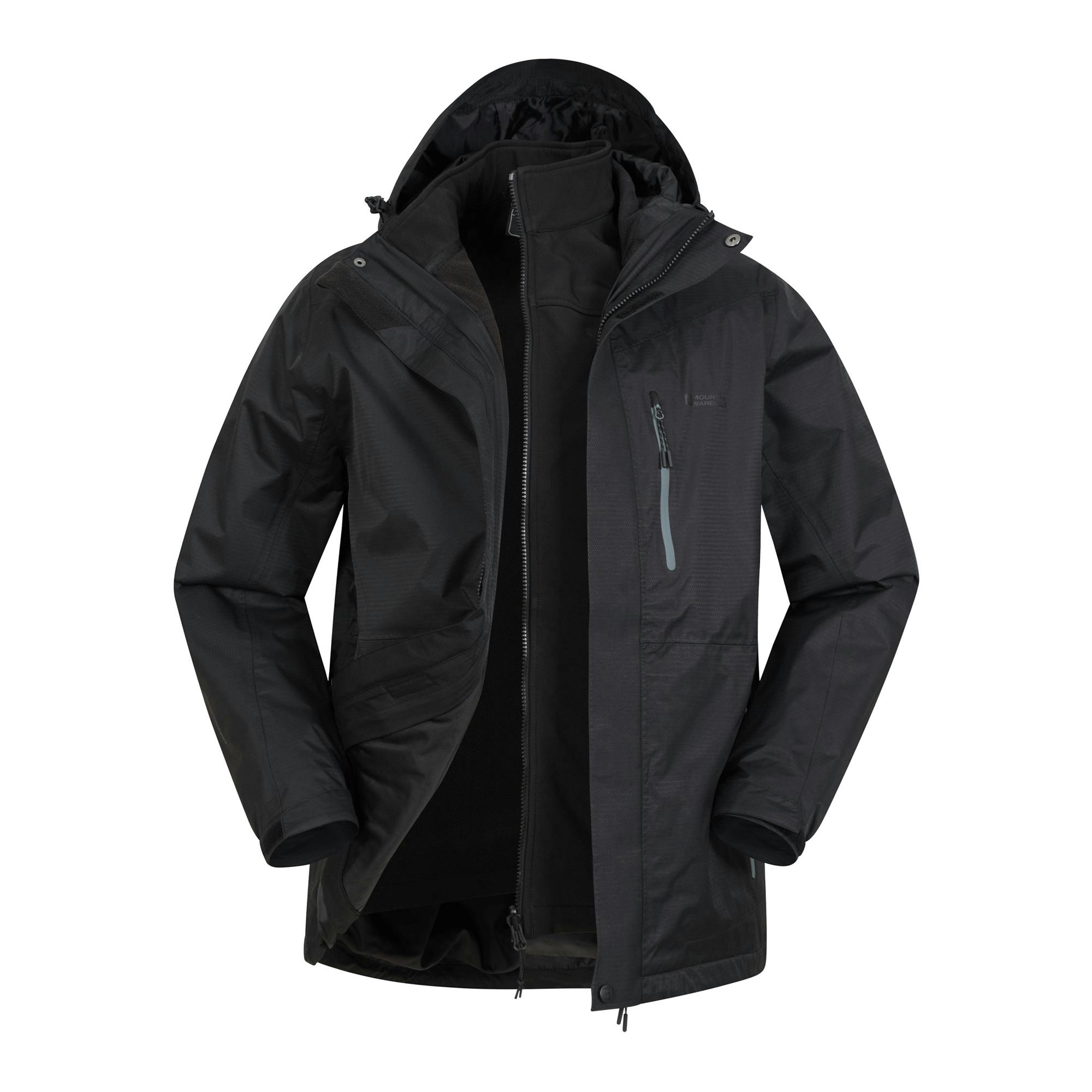 Mountain Warehouse Men's Black Bracken Extreme 3 In 1 Waterproof Jacket - 3XL - 100% Mixed